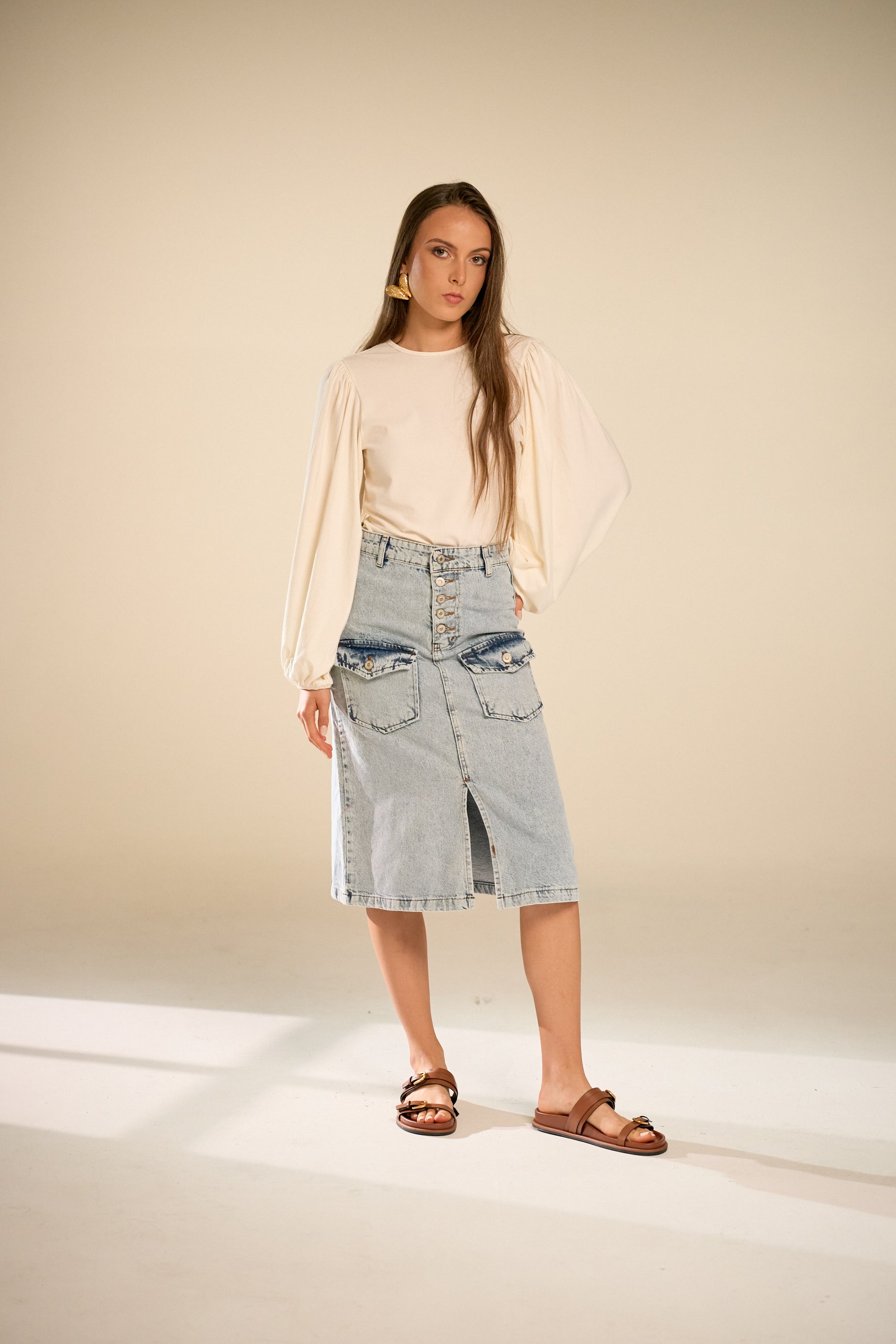 Morena Knee Lenght  Denim Skirt
