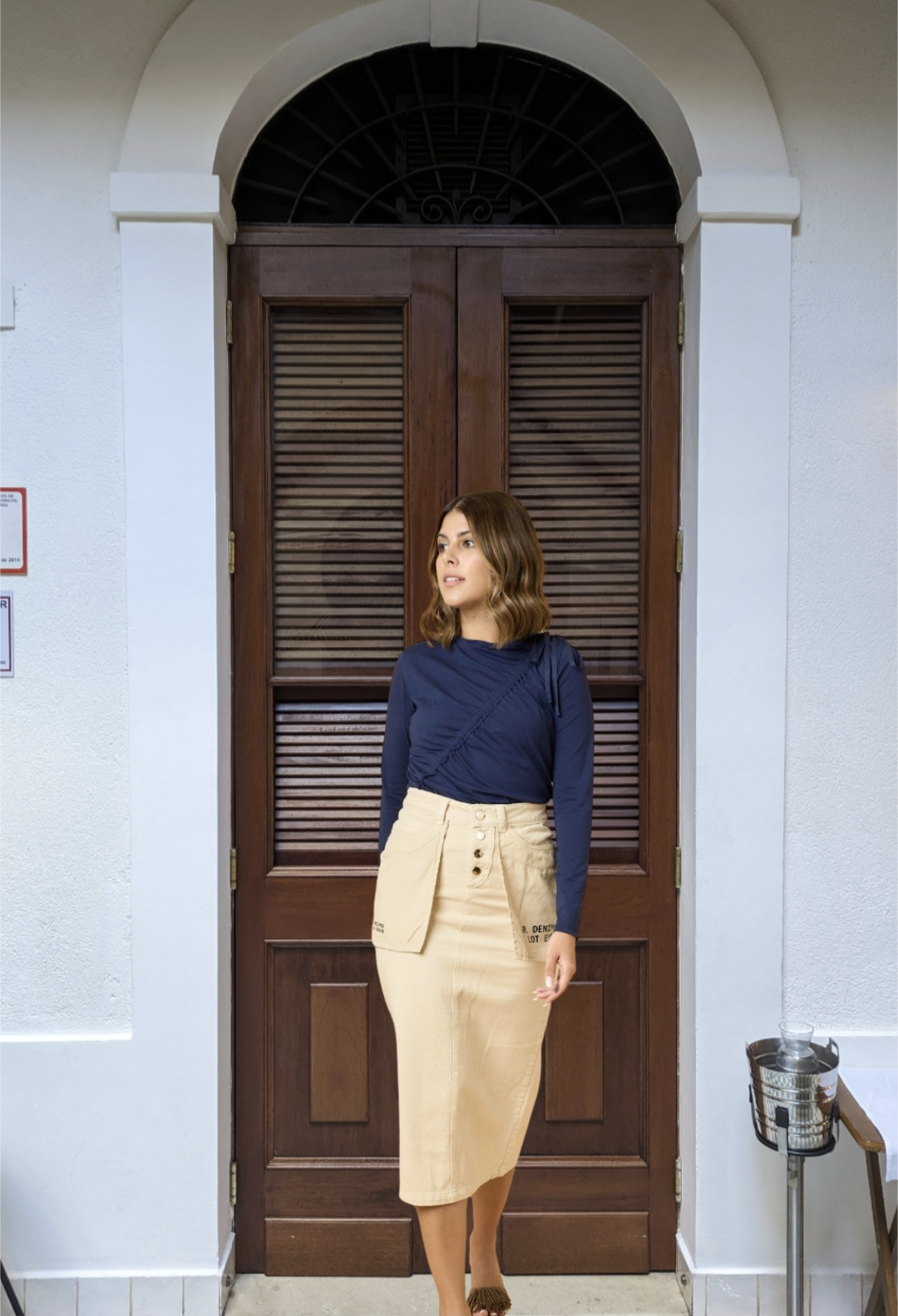 Reverse Pockets Denim Skirt - 35" beige