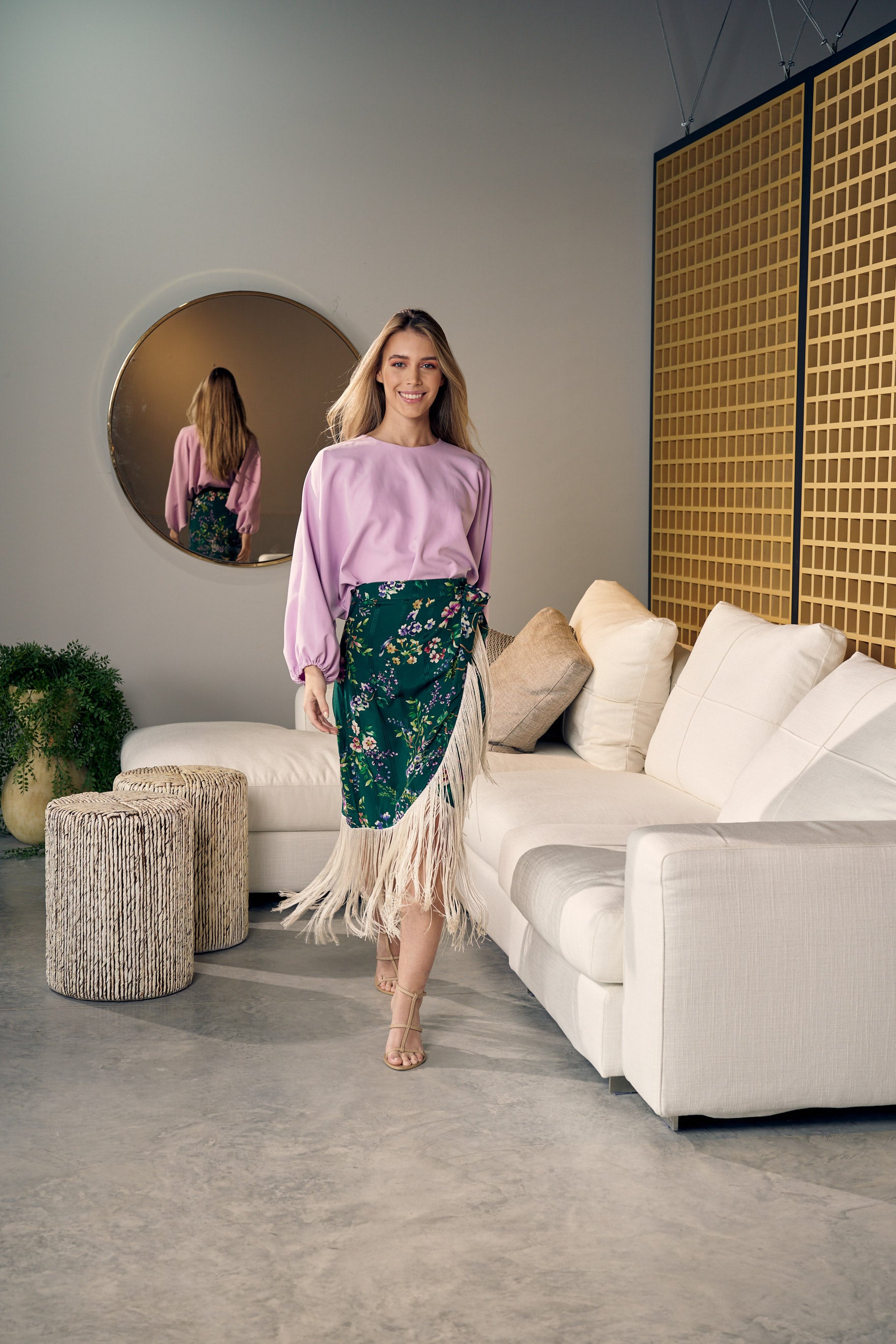 Tropical Emerald Sunset Fringe Skirt