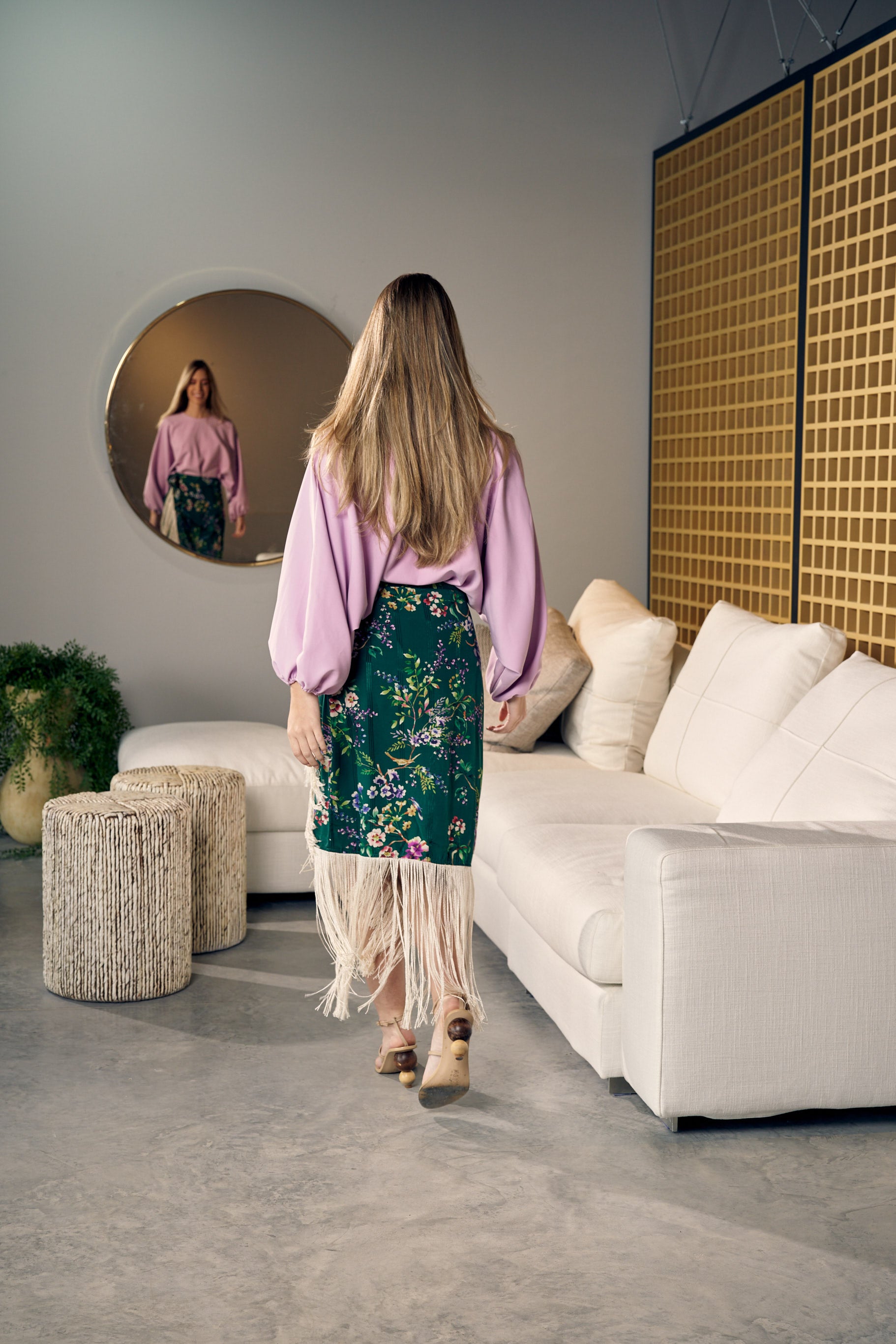 Tropical Emerald Sunset Fringe Skirt