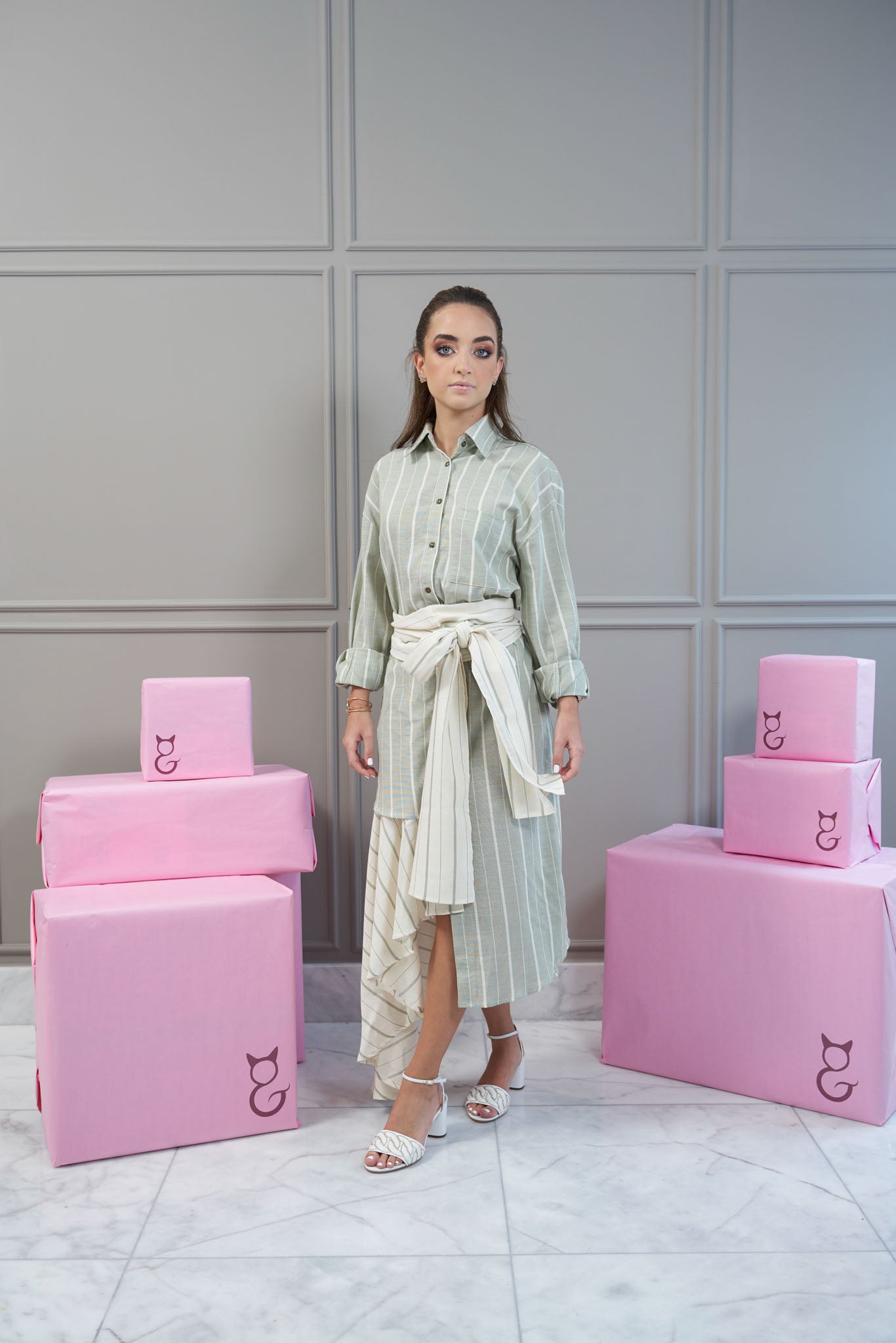 Alesa Linen Asymetric Dress - Mint