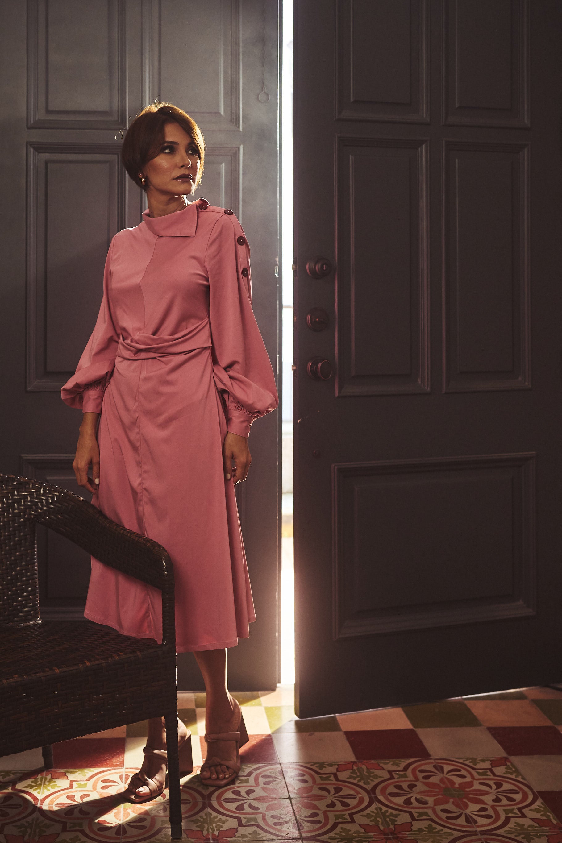 Crossed Waist Francine Dress - PINK