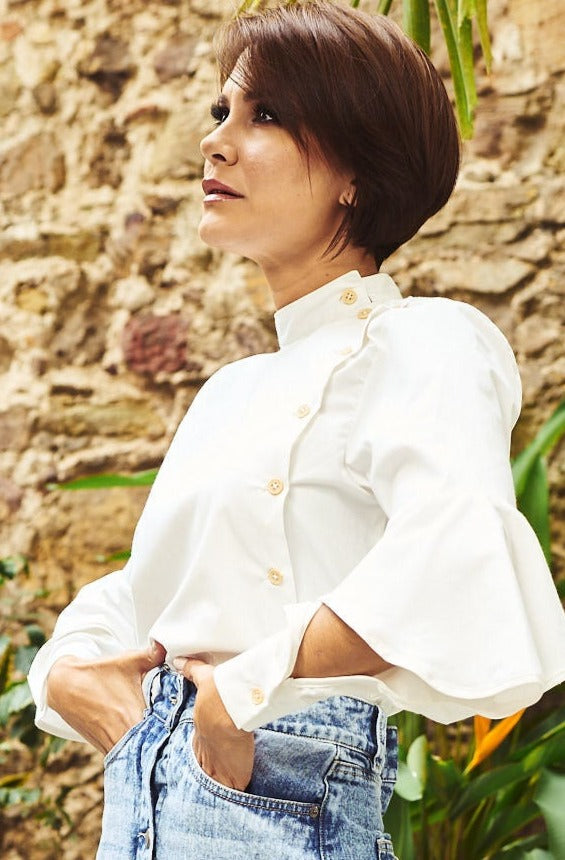 Amalia Side buttoned Shirt - WHITE