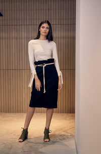 Paper Bag Denim Skirt - Black