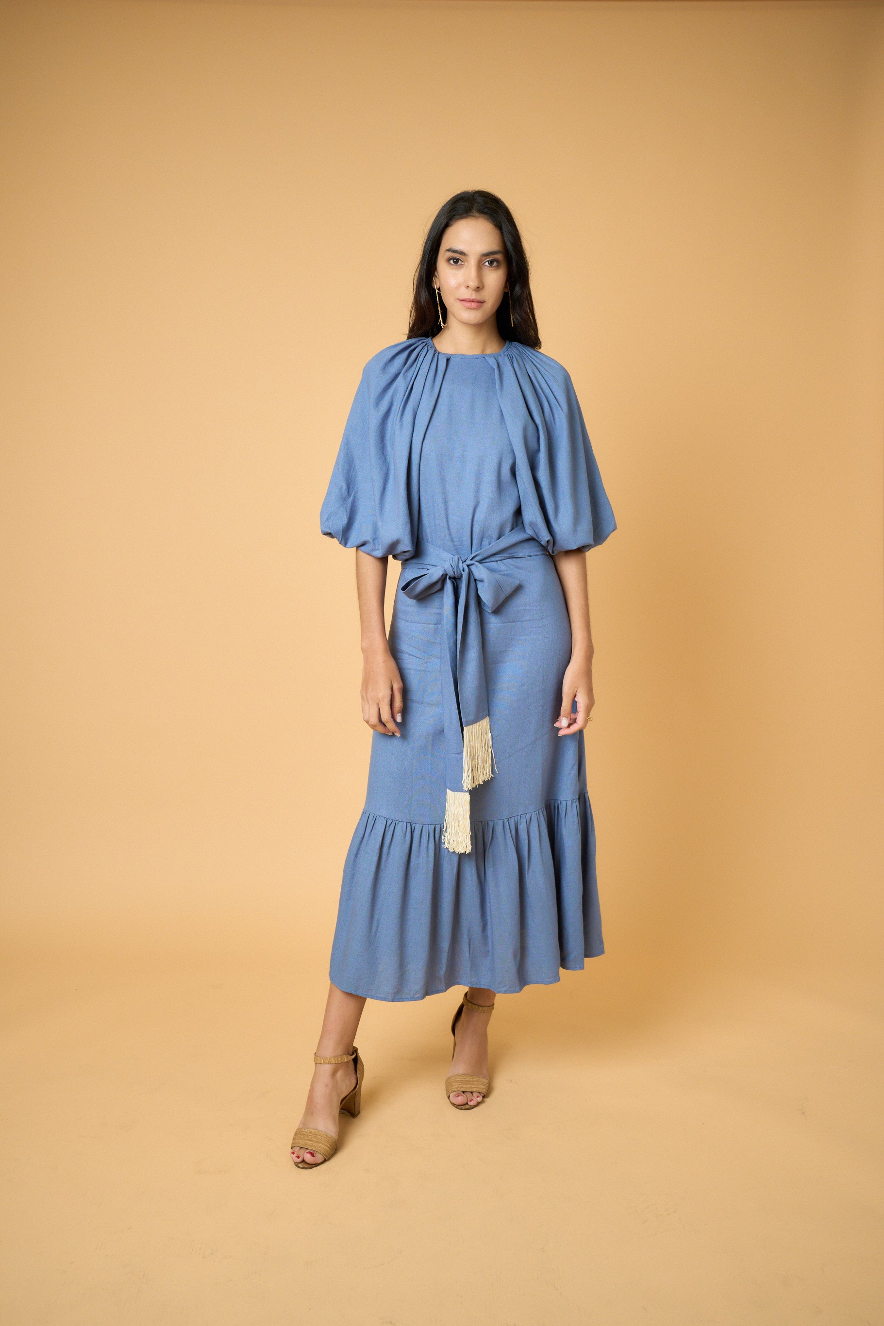 Linen Aye Amour Dress -Cobalt Blue