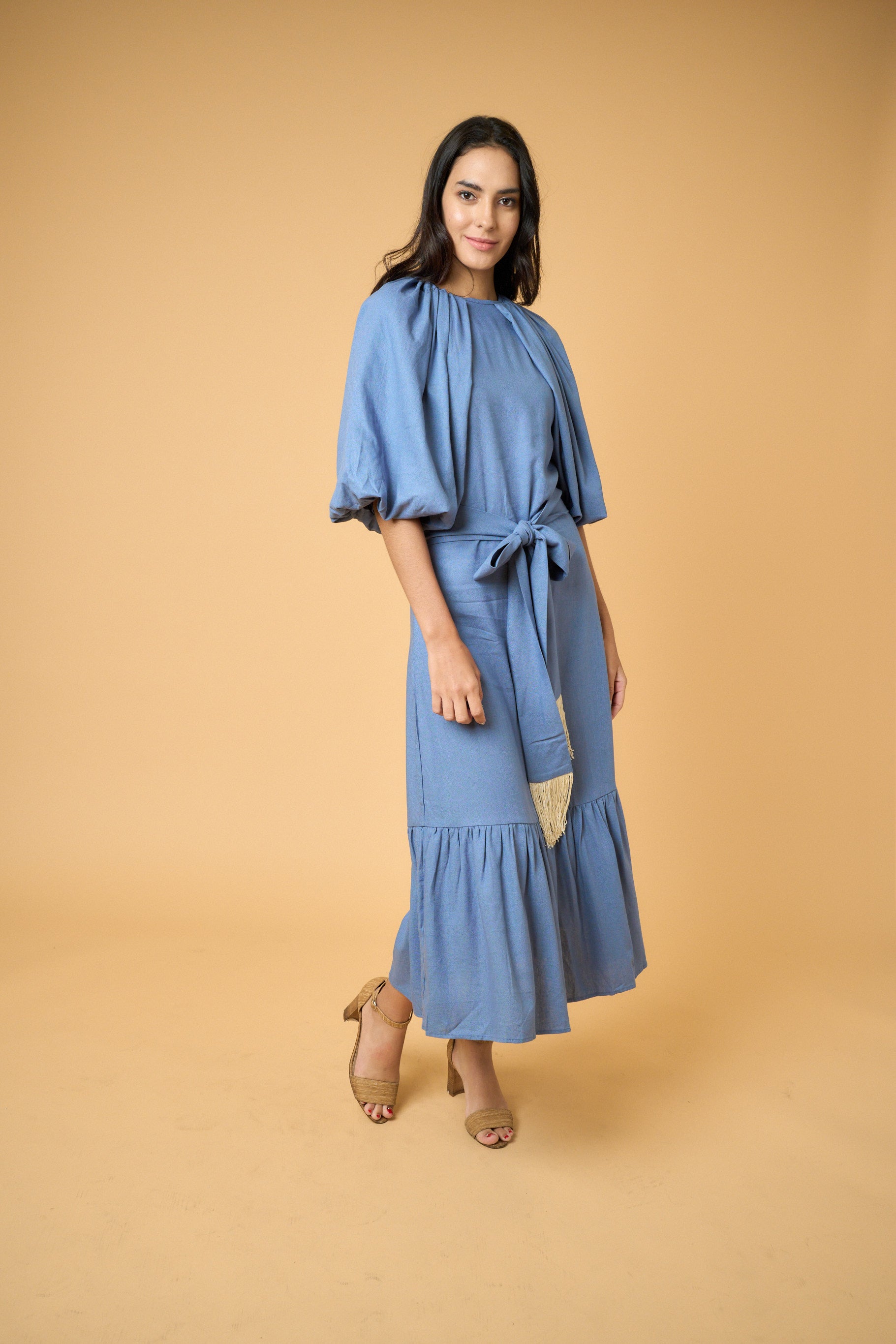 Linen Aye Amour Dress -Cobalt Blue