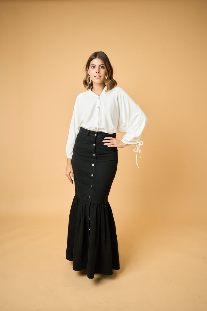 MY 1LDK DENIM MAXI SKIRT BLACK サイズ0 Victoria Black Denim Maxi Skirt – Gatorecato
