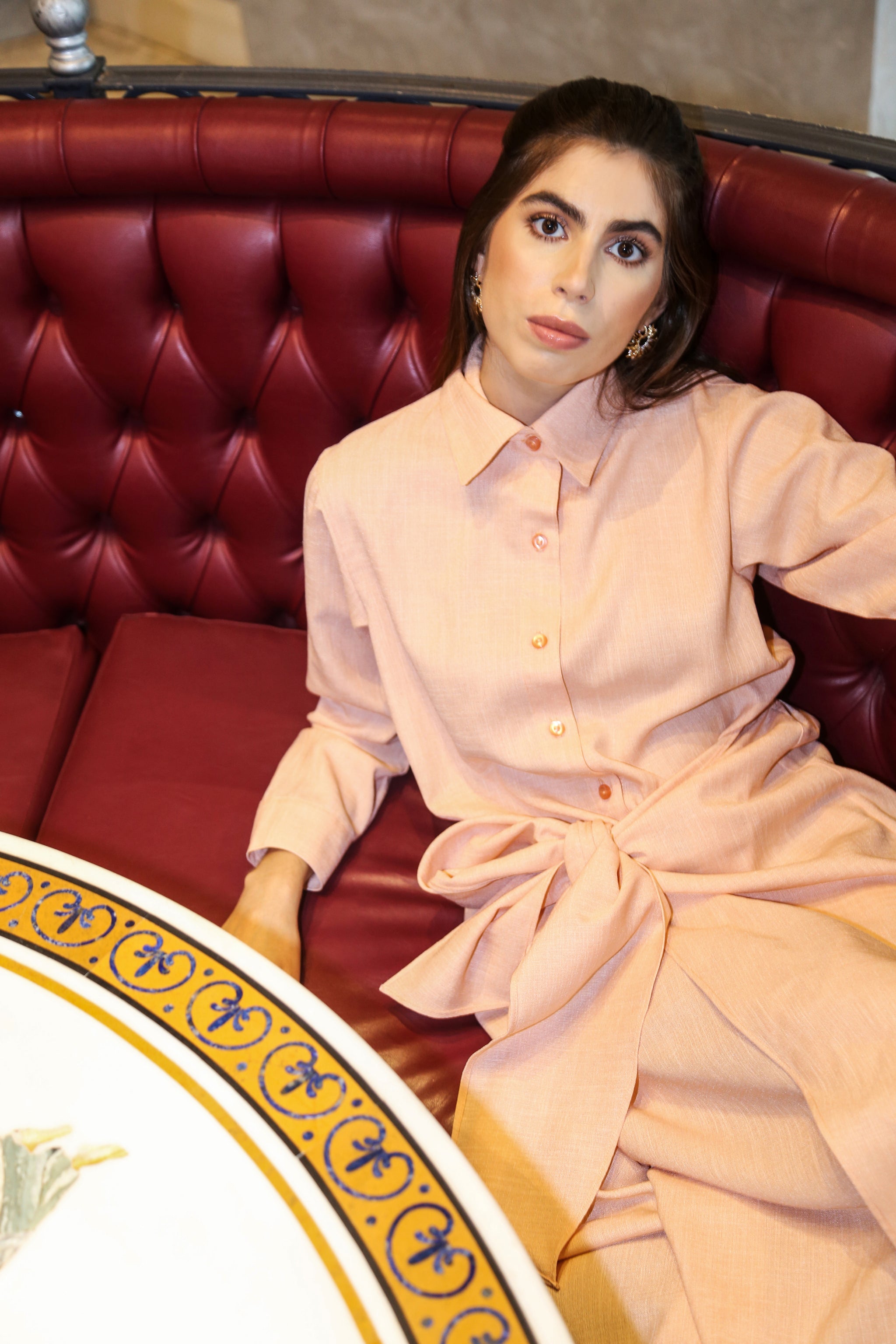 Johanna Button Down Wrap Linen Blush Dress