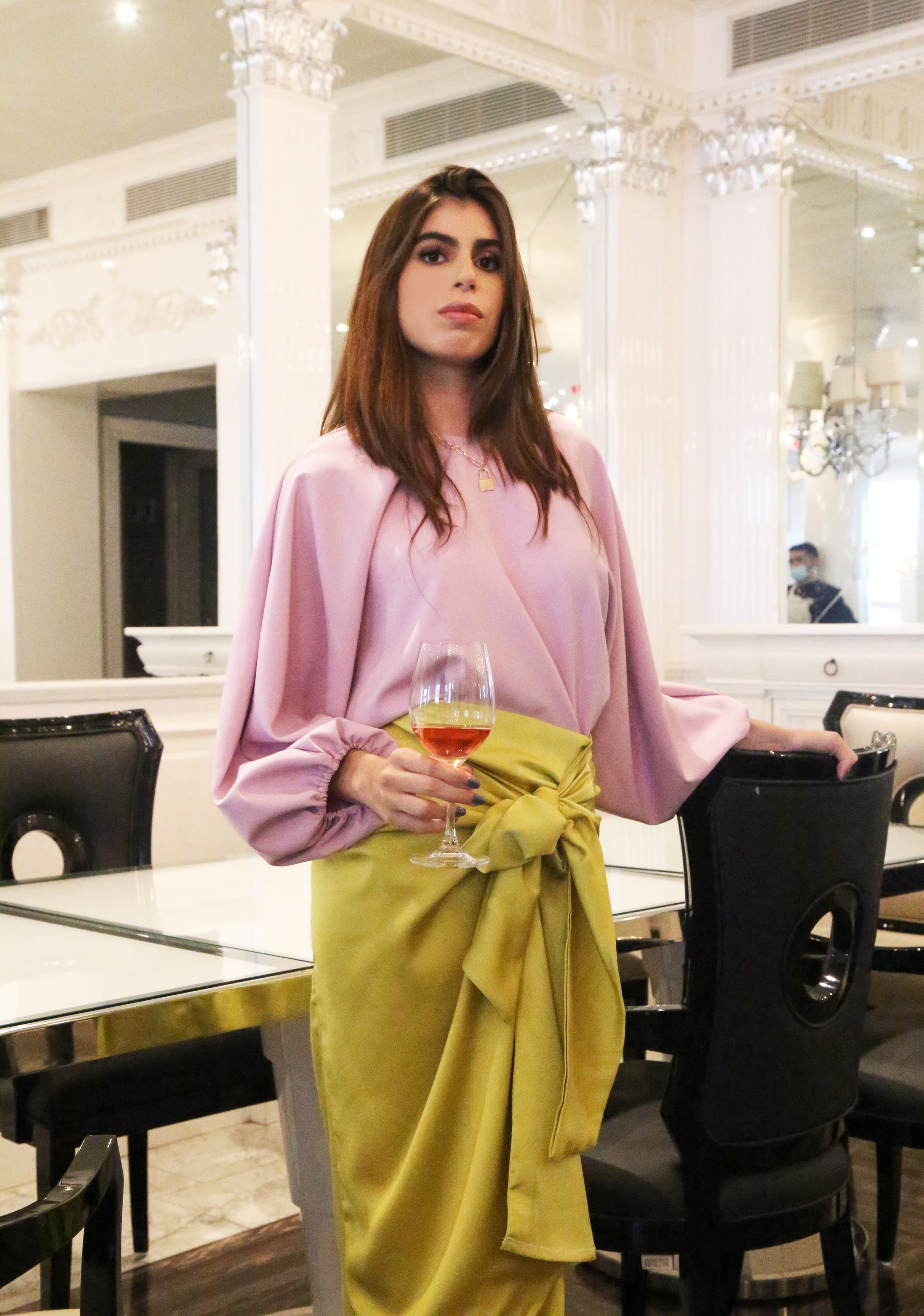 Meli Wrap Satin Lime Skirt