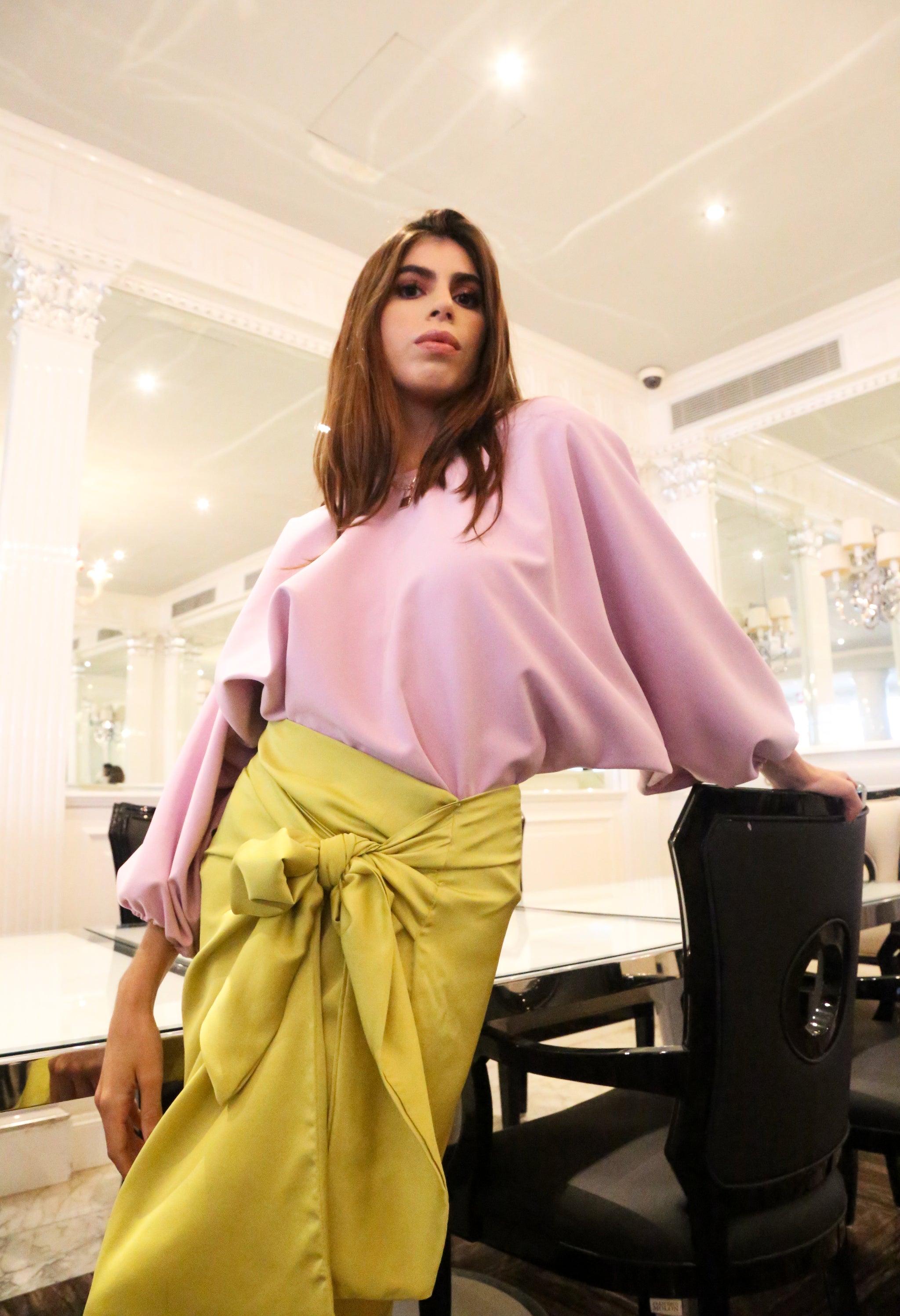 Meli Wrap Satin Lime Skirt
