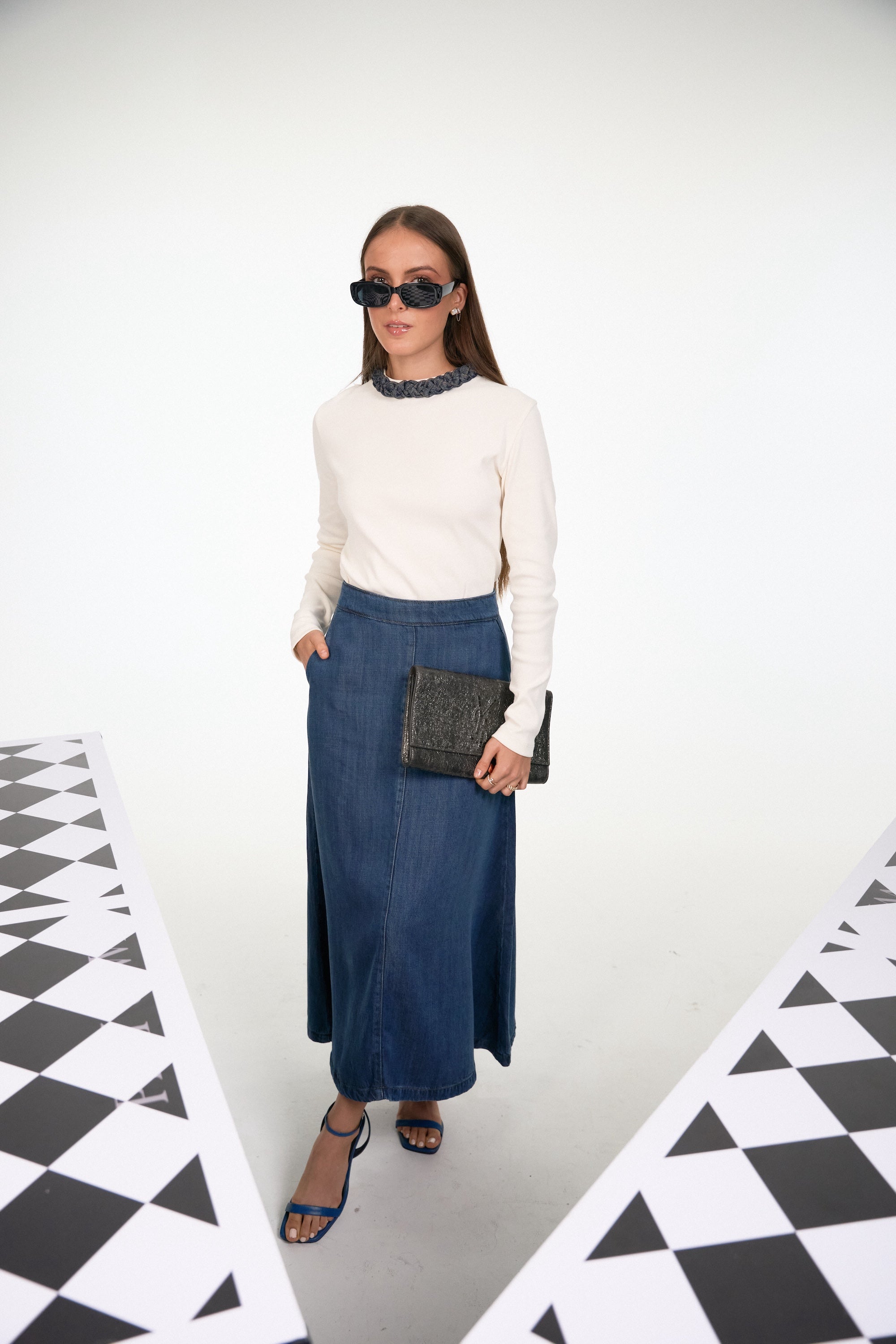 Irene A Line Denim Skirt