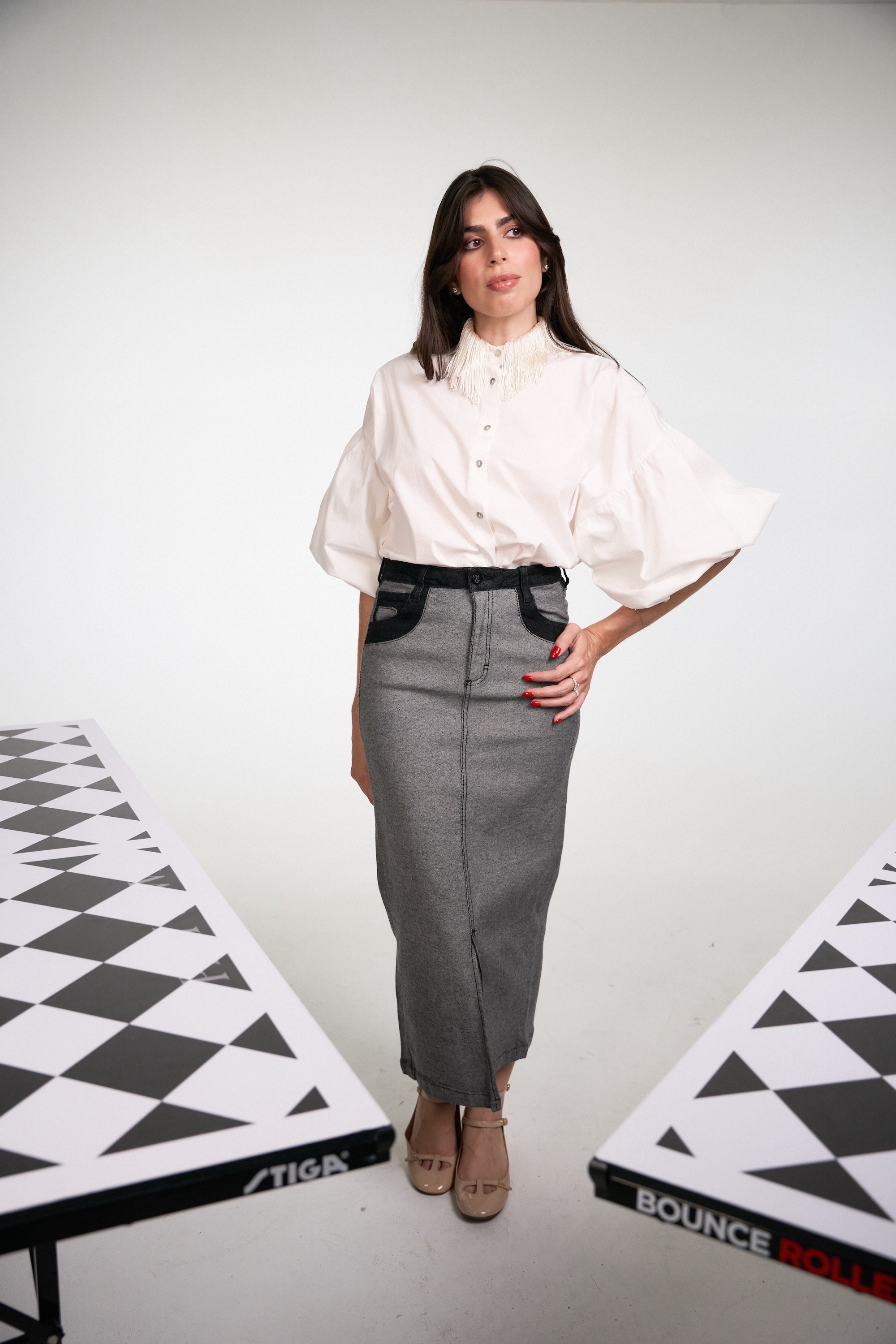 MARJORY GRAY DENIM SKIRT