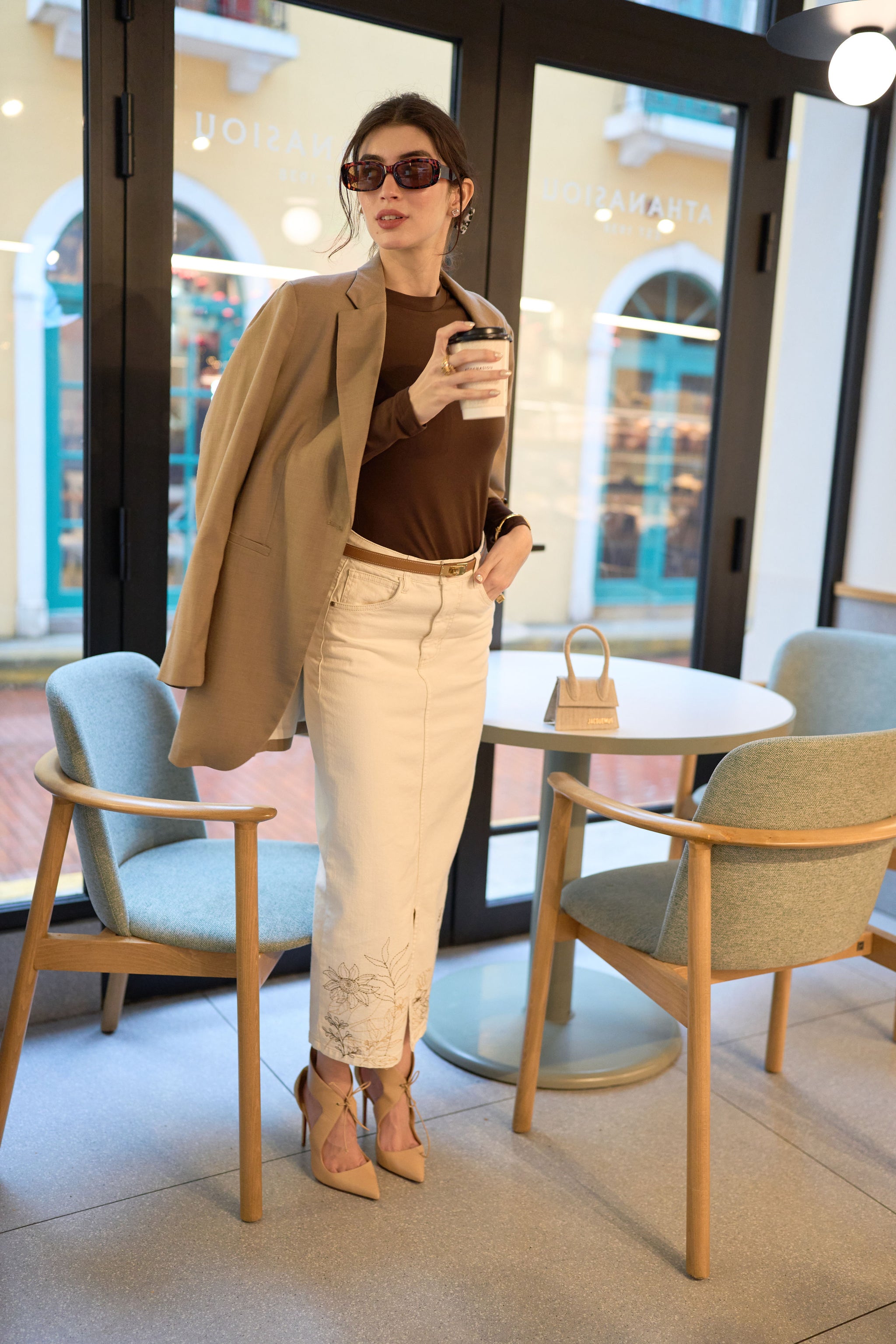 Cali Denim Off White Skirt