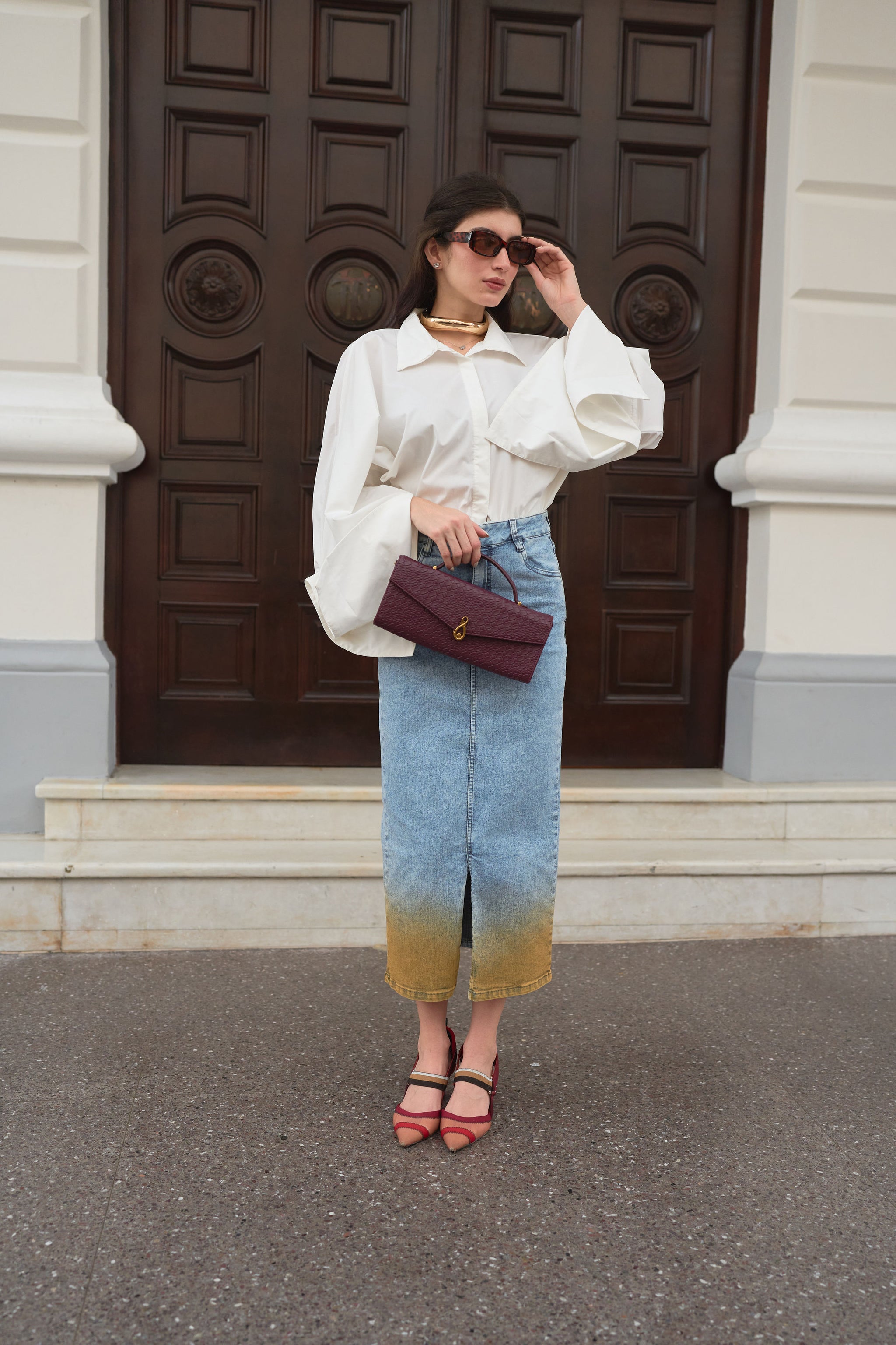 Ombre Sunset Denim Skirt
