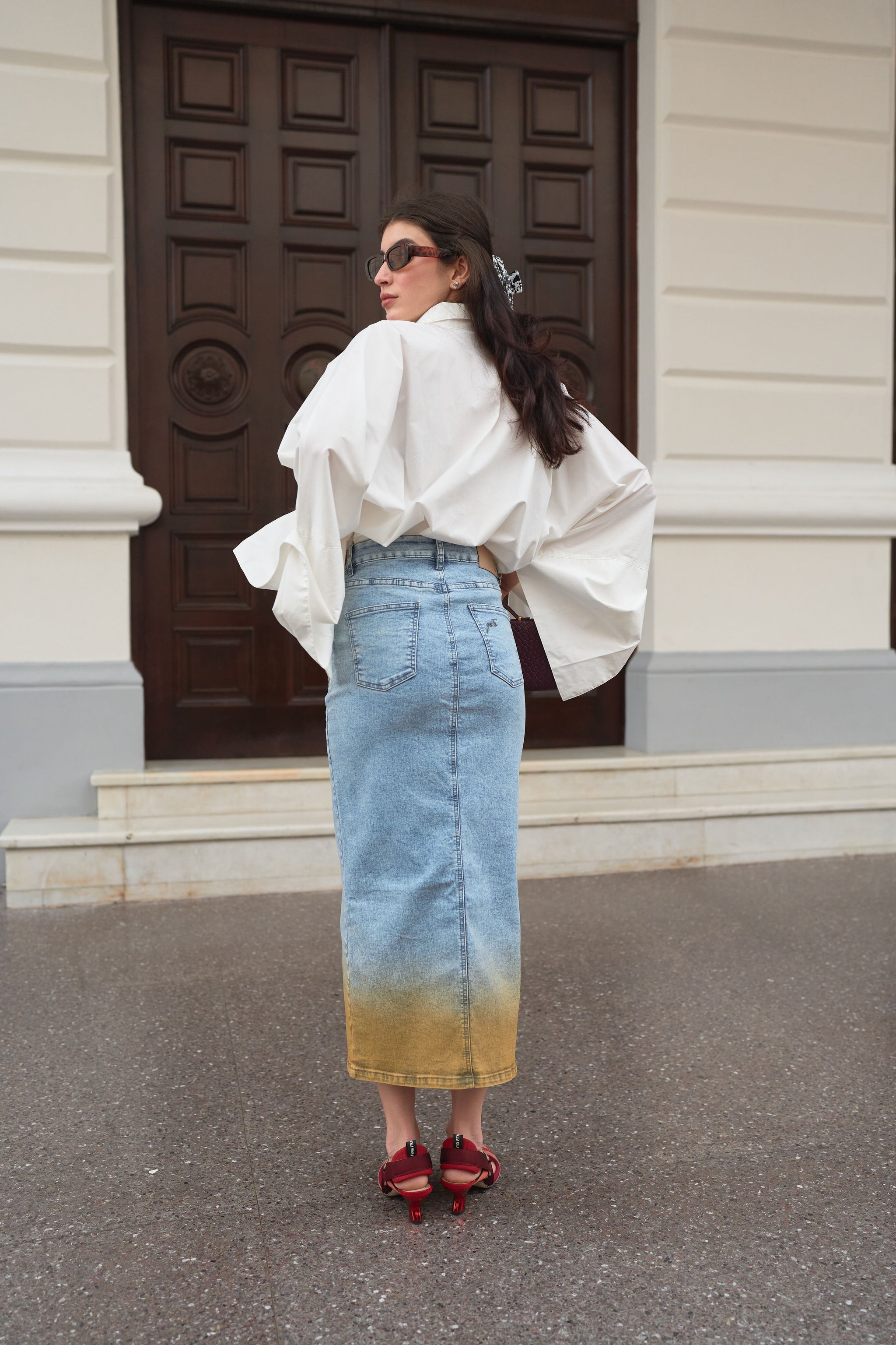 Ombre Sunset Denim Skirt