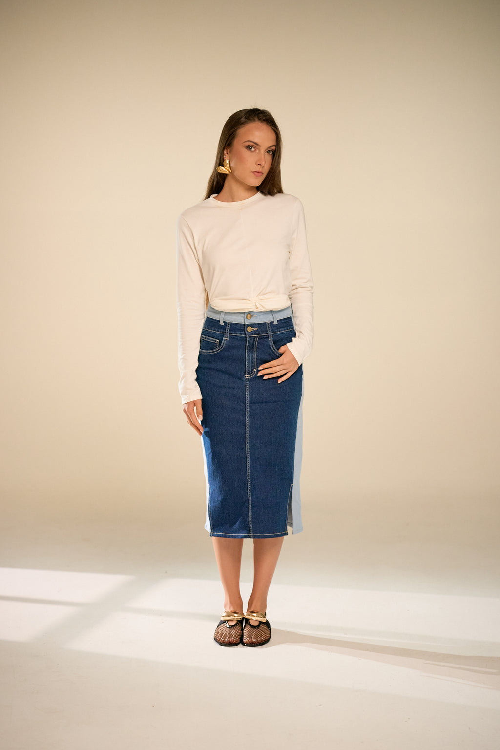 Leslie Double Denim Skirt