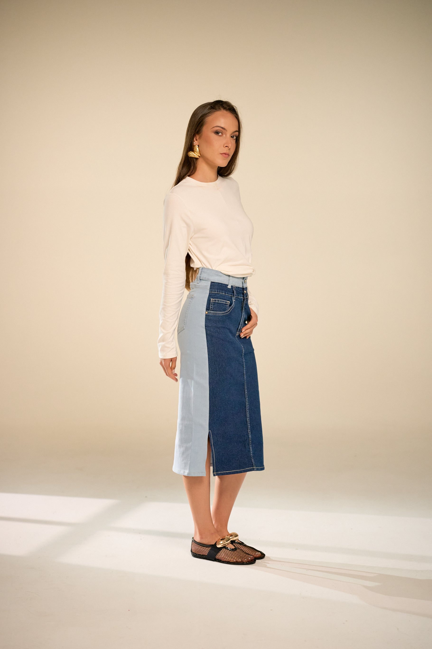 Leslie Double Denim Skirt