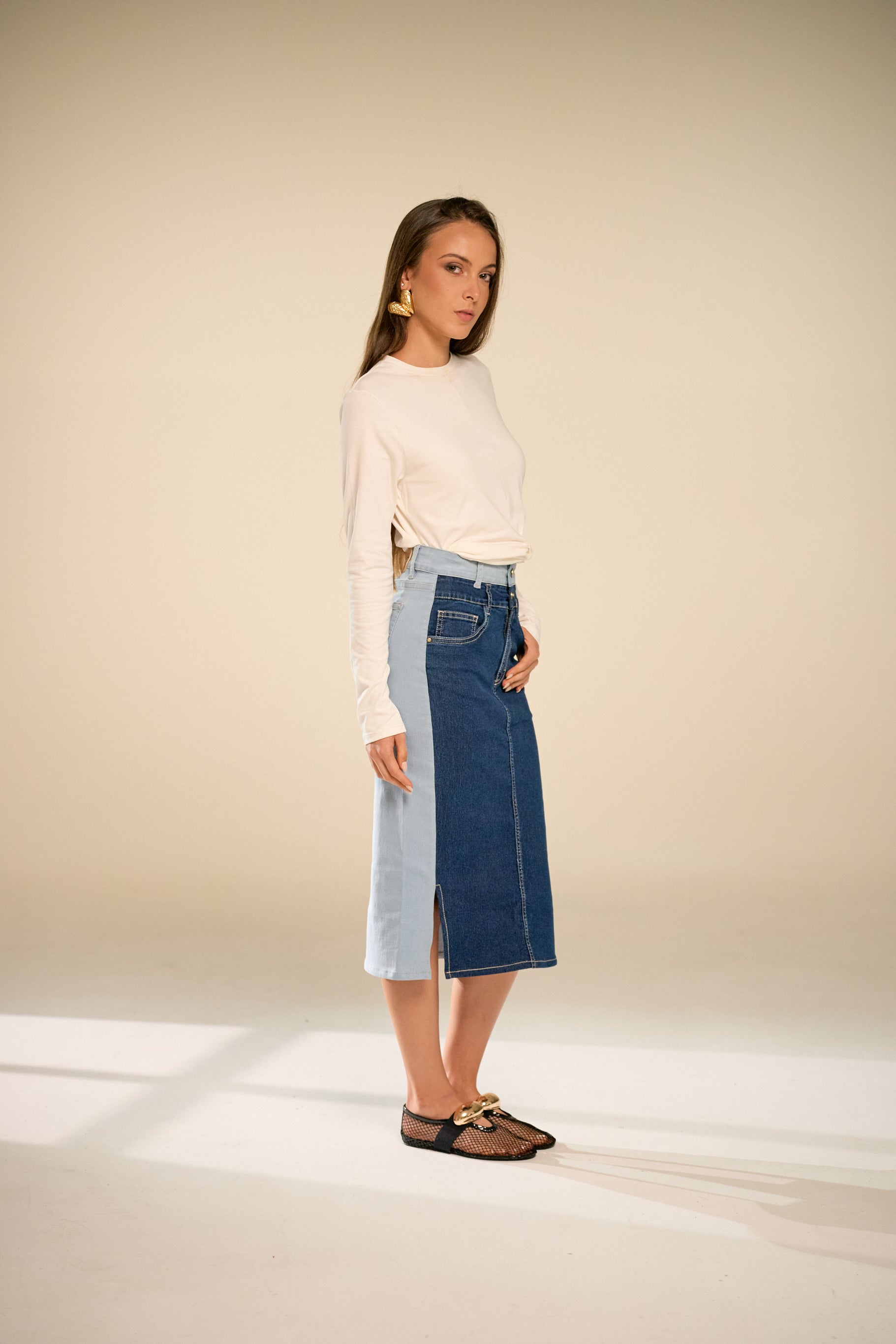 Leslie Double Denim Skirt