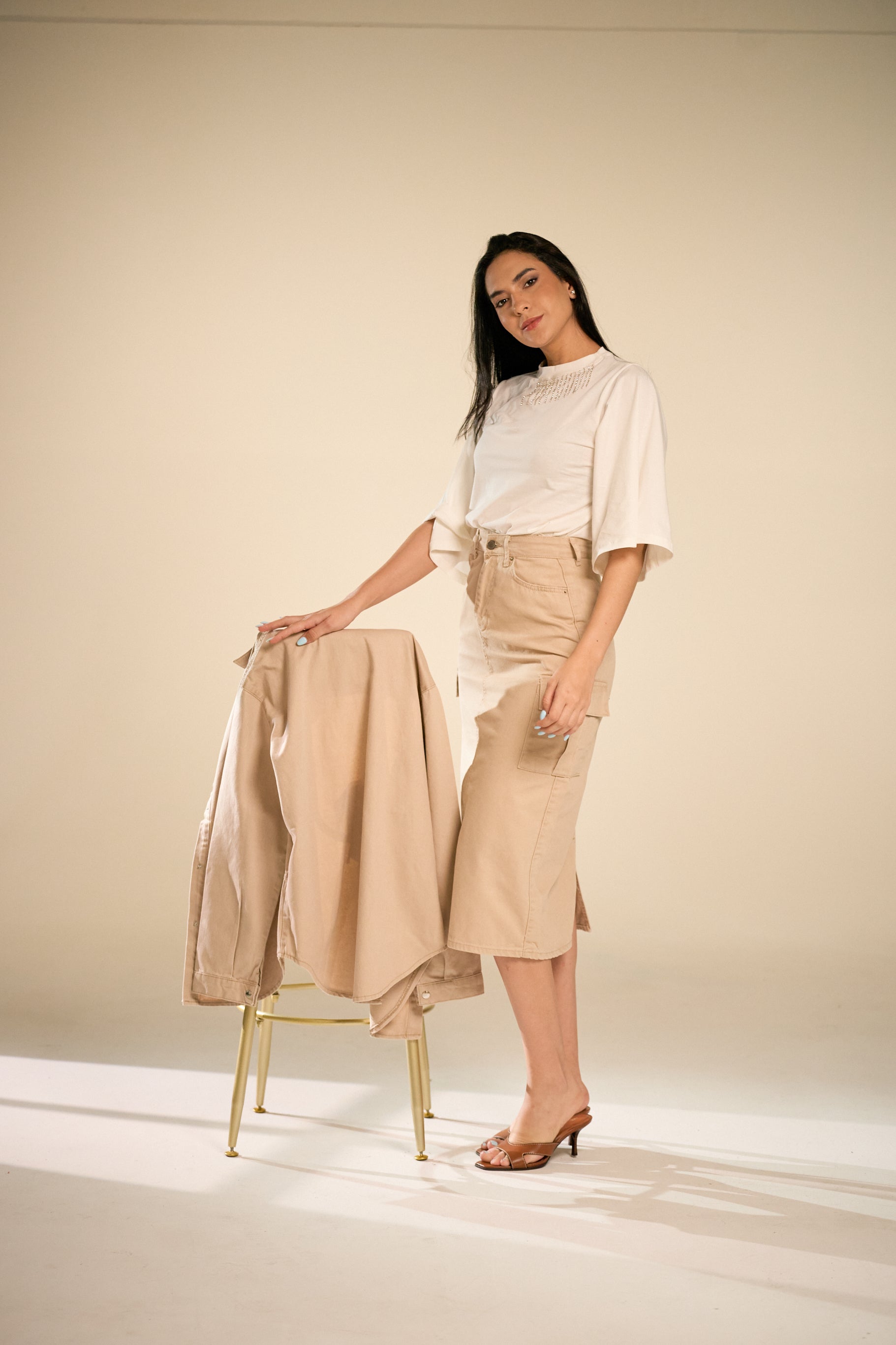 Cargo Denim Beige Skirt