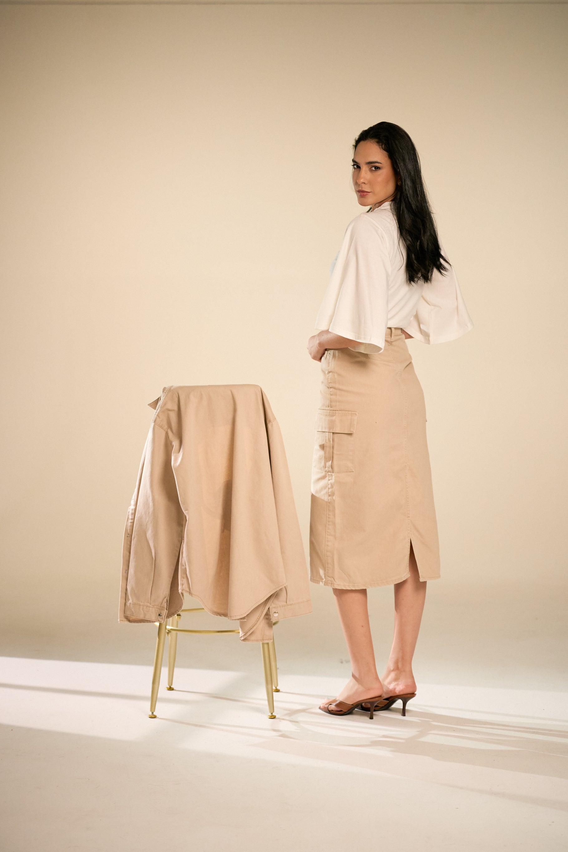Cargo Denim Beige Skirt
