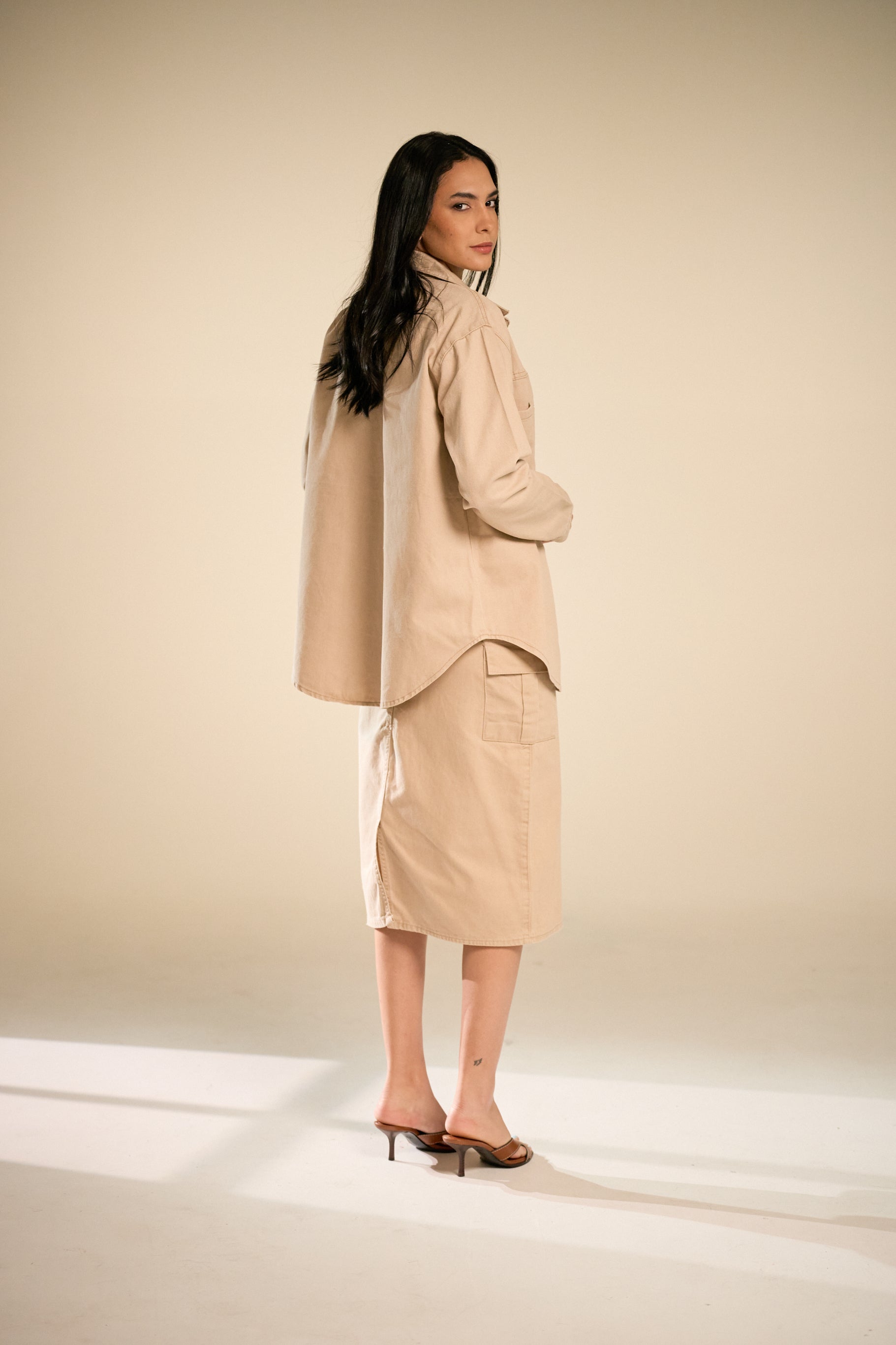 Cargo Denim Beige Skirt
