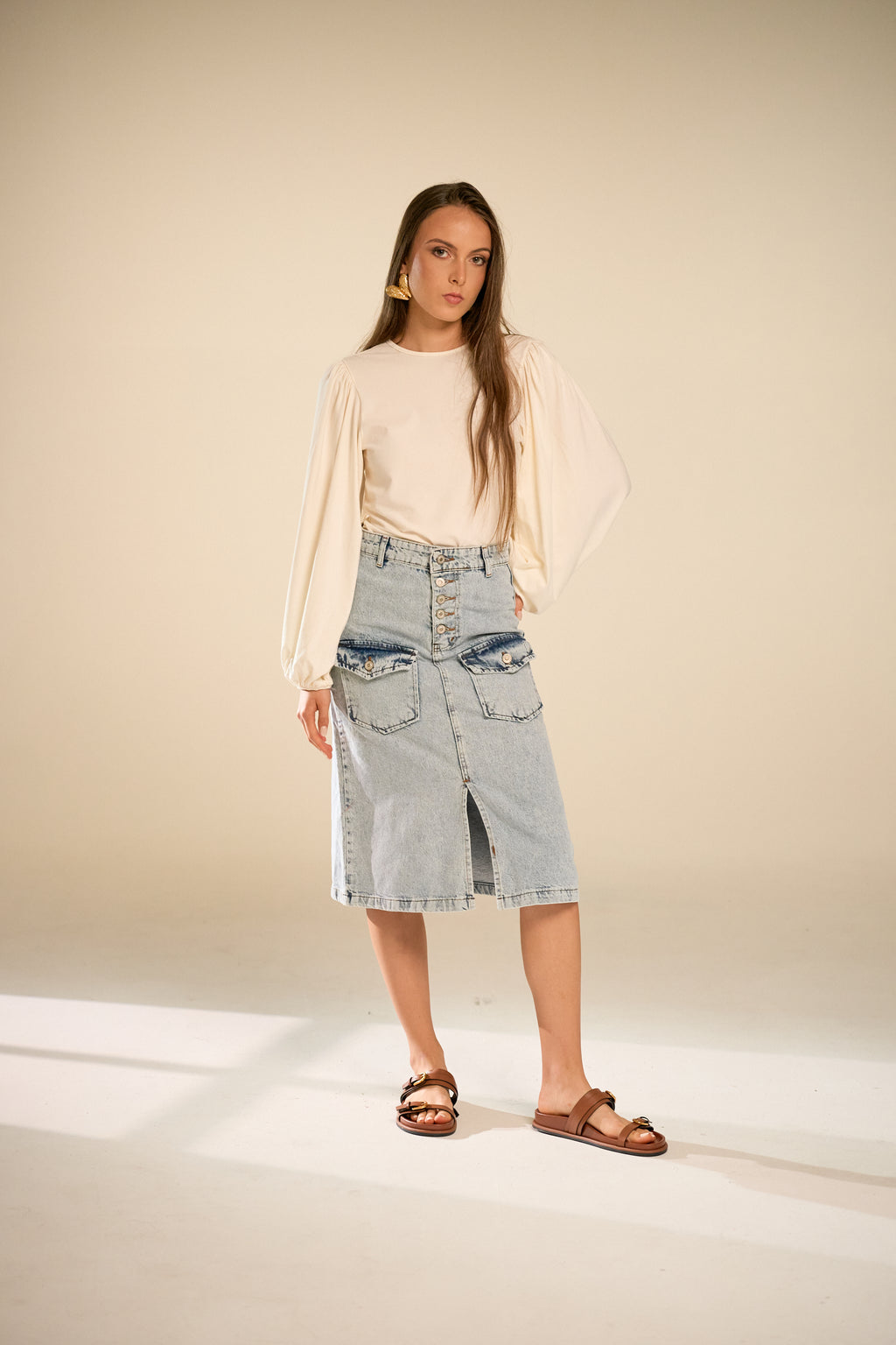 Morena Knee Lenght  Denim Skirt