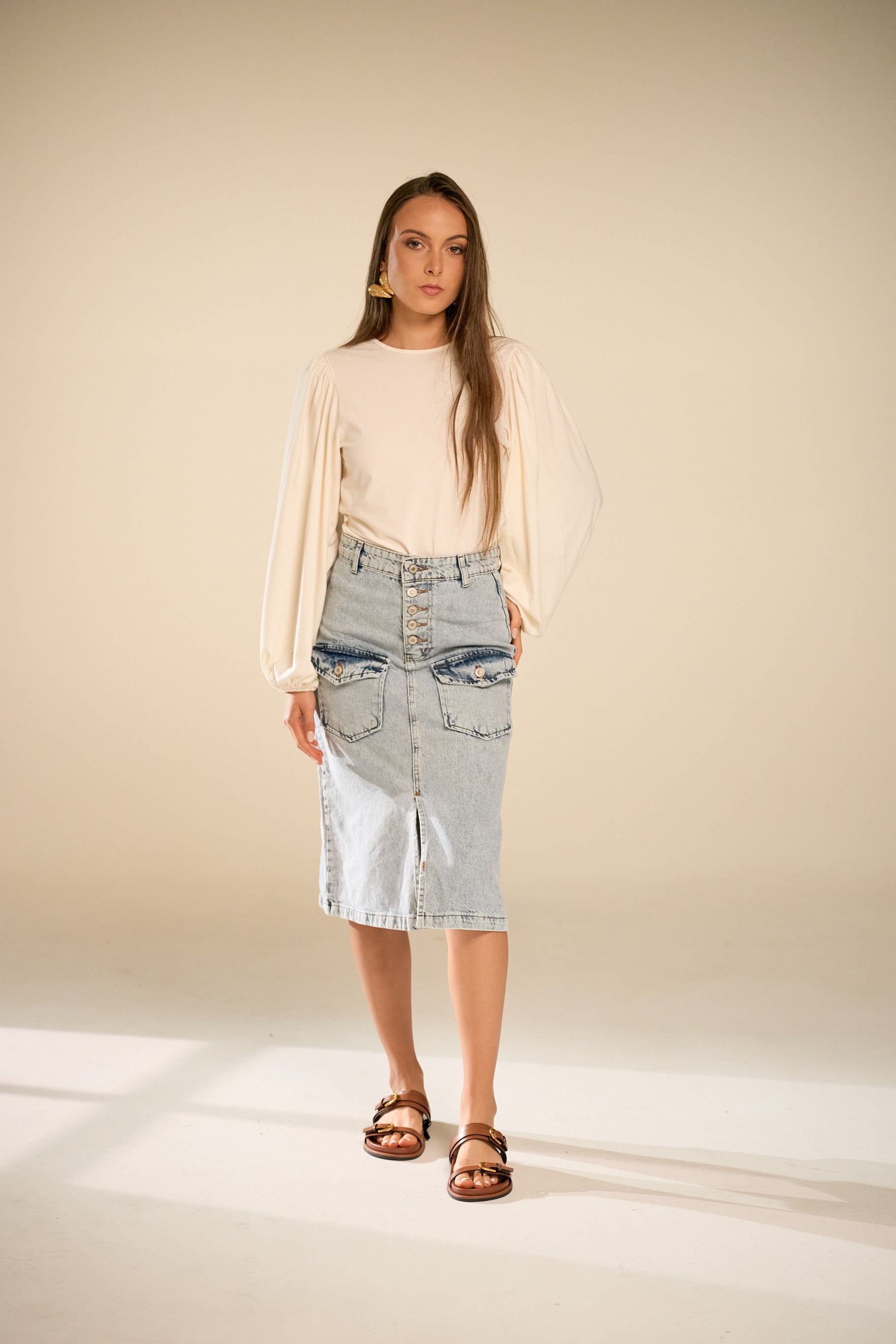 Morena Knee Lenght  Denim Skirt