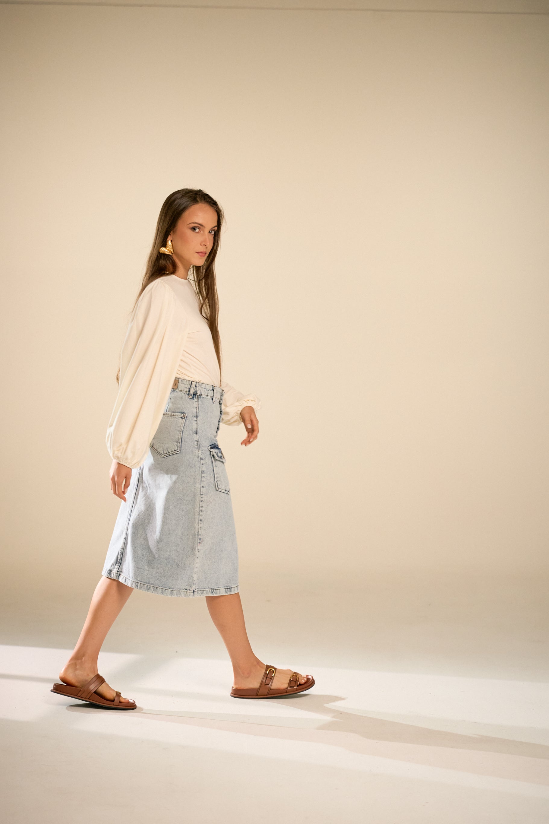 Morena Knee Lenght  Denim Skirt