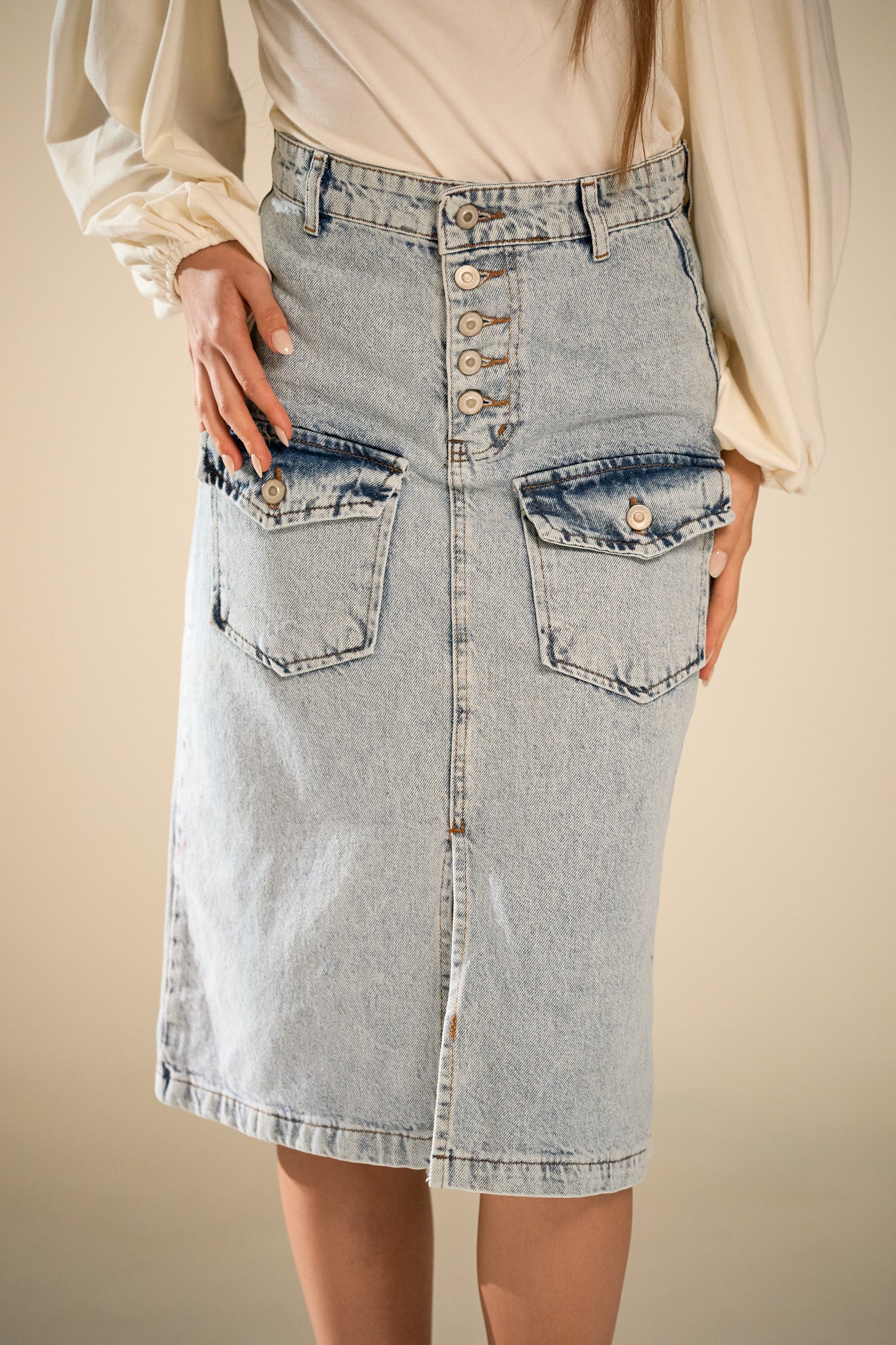 Morena Knee Lenght  Denim Skirt