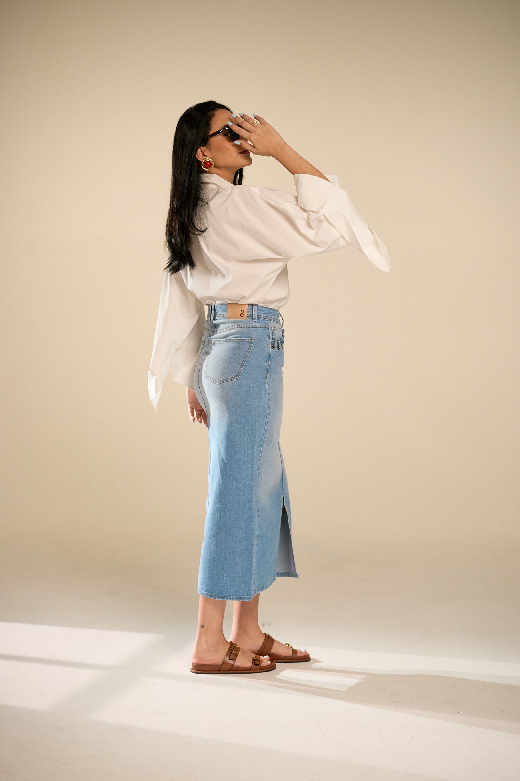 Lory Denim Midi Skirt