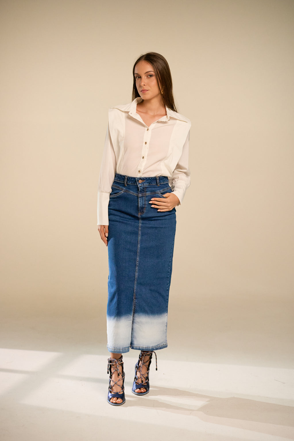 Ombre Blue Denim Skirt