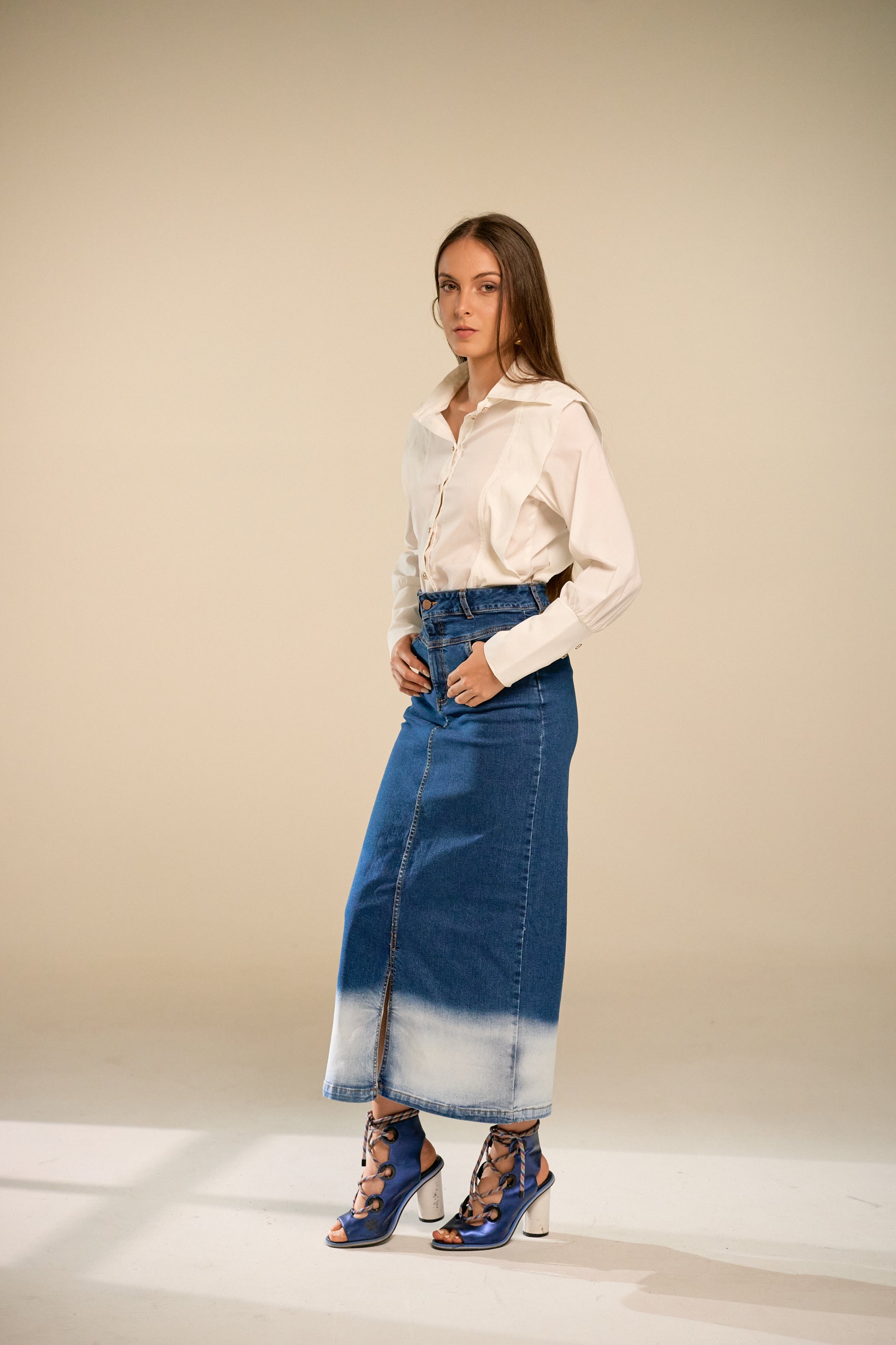 Ombre Blue Denim Skirt