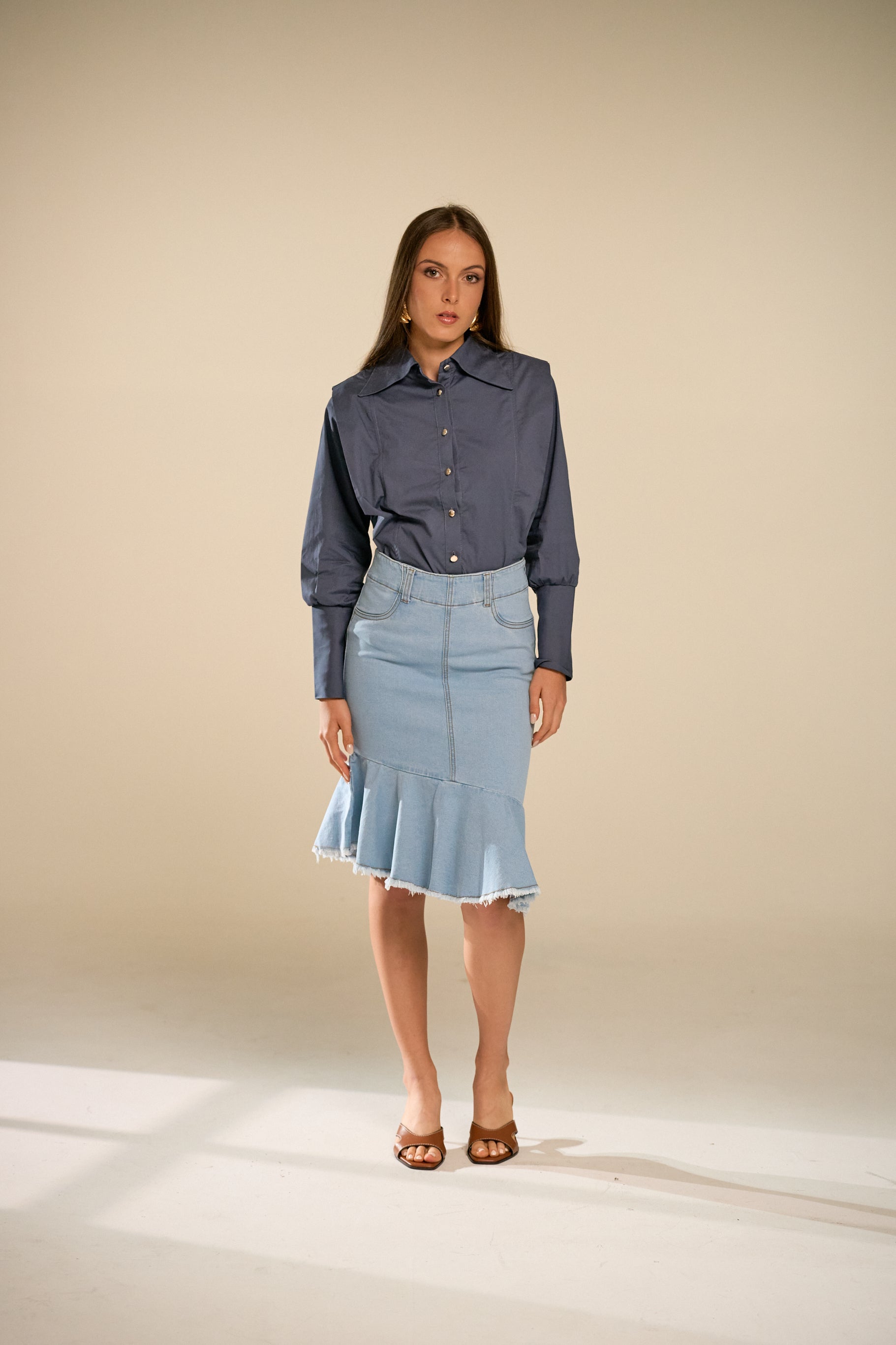Slanted Light Denim Skirt