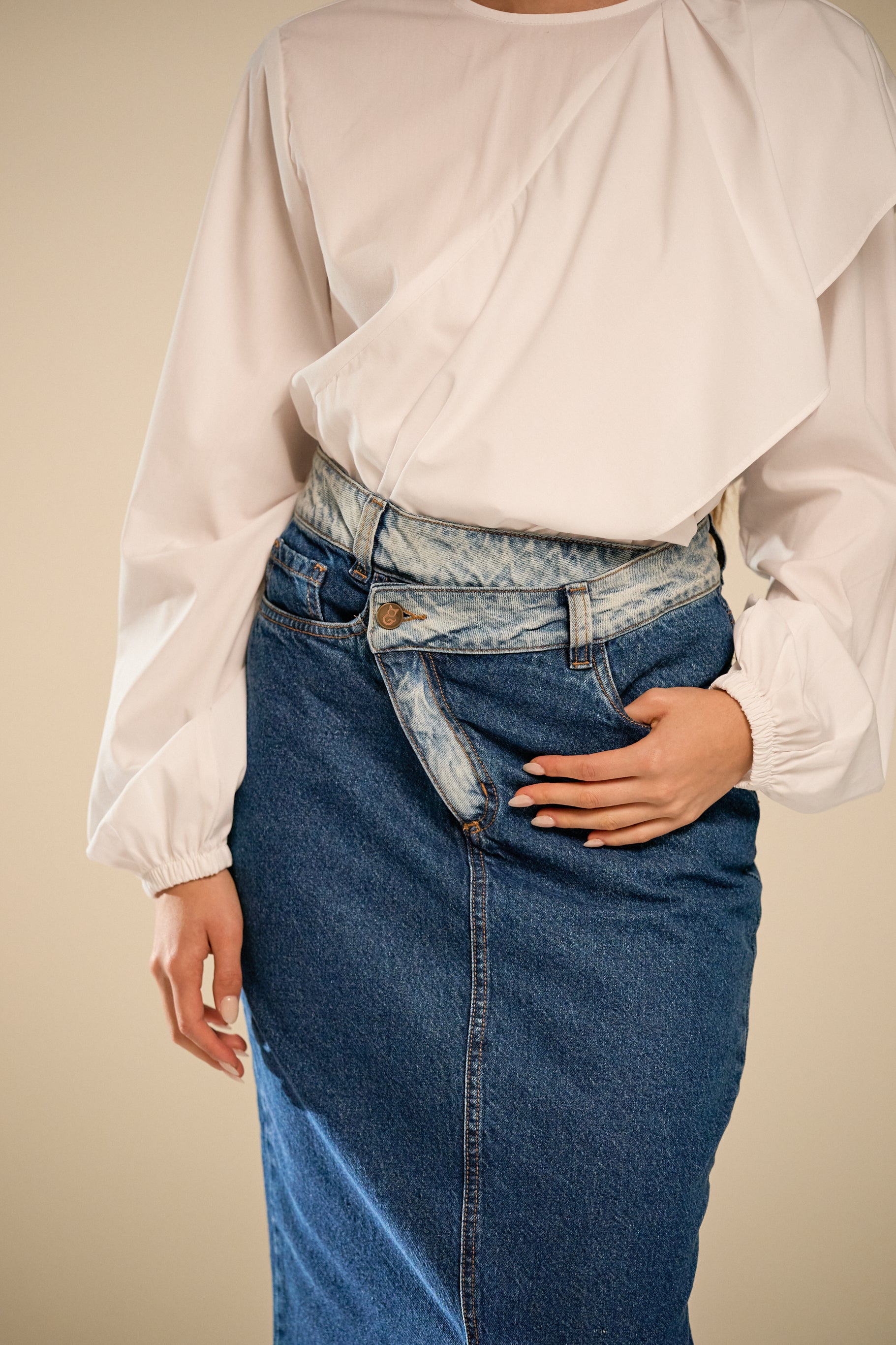 Double Tone Midi Denim Skirt