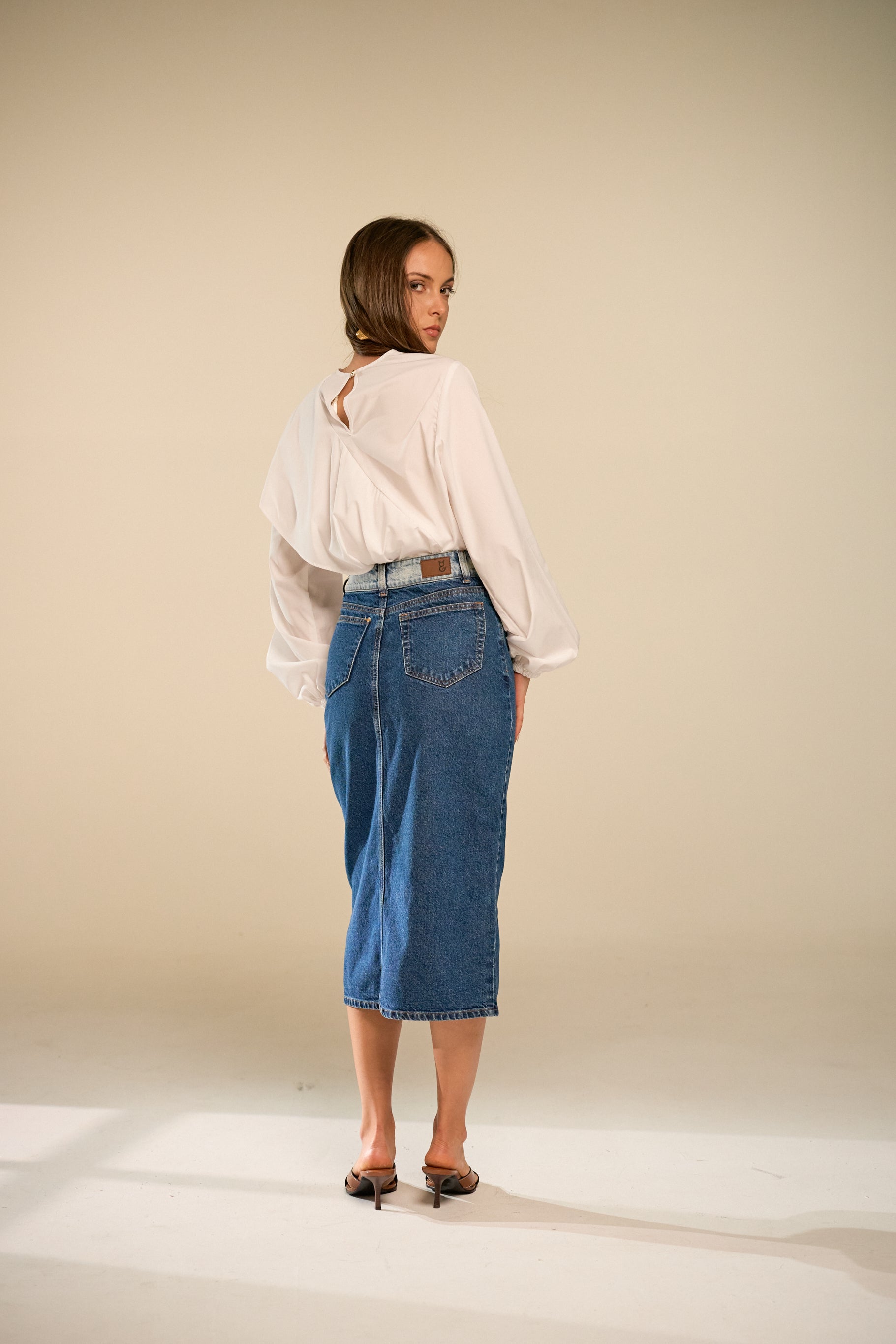 Double Tone Midi Denim Skirt