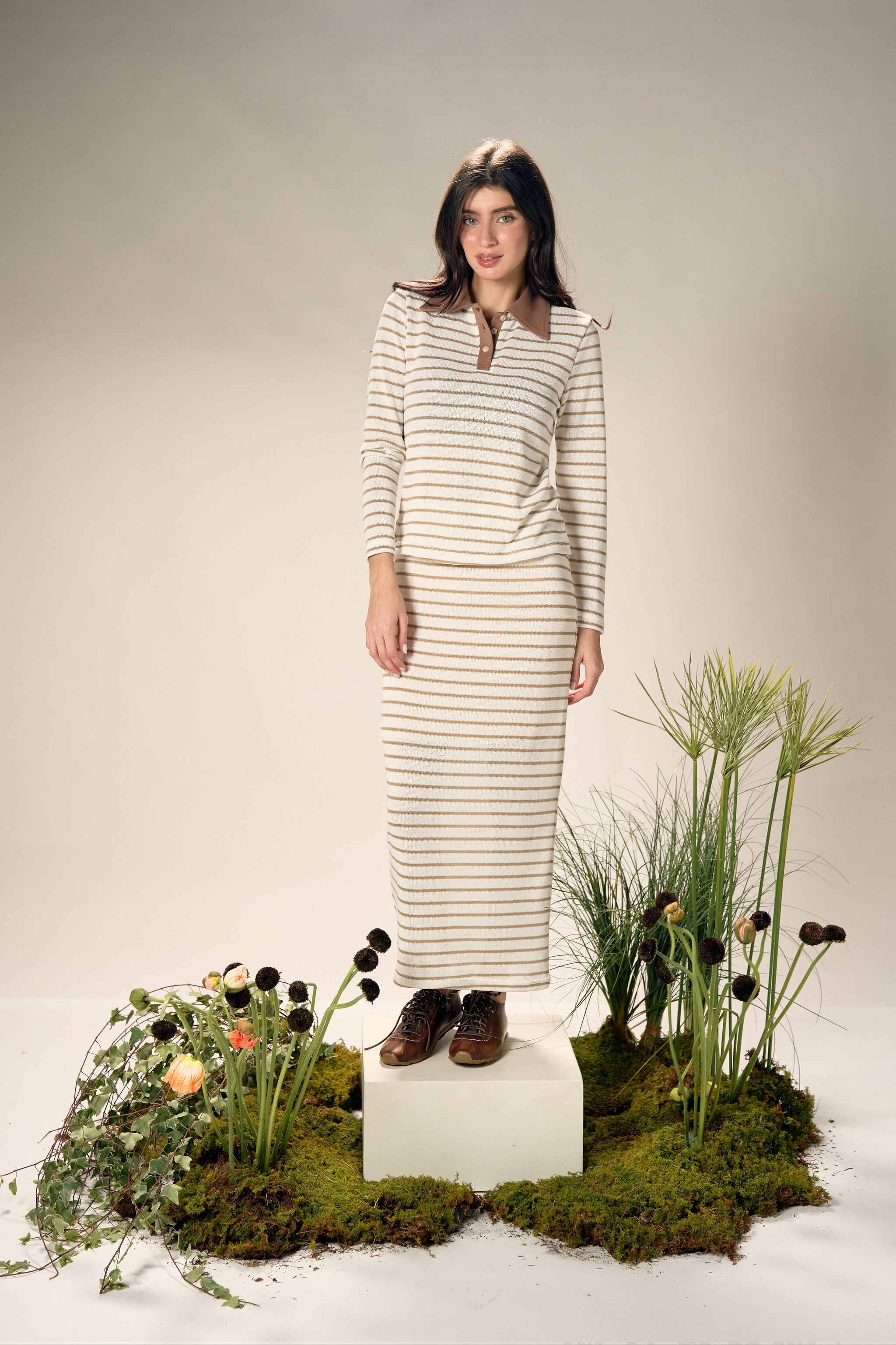 Livorno Skirt - Beige Stripe