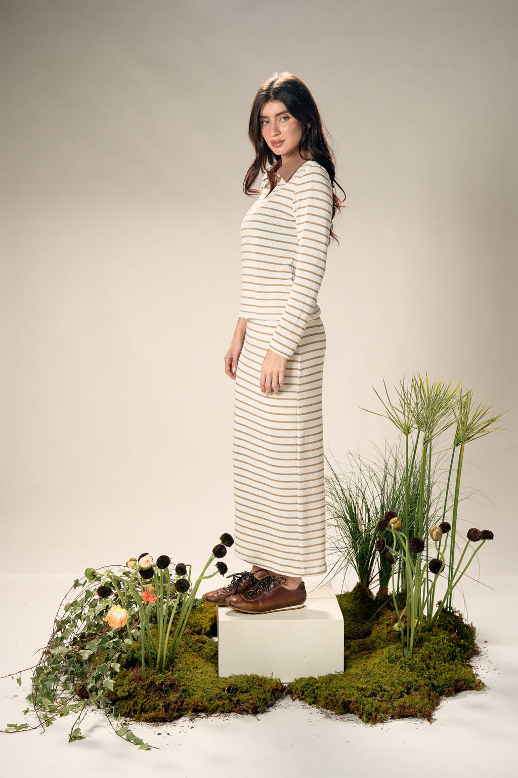 Livorno Polo Knit - Beige Stripe