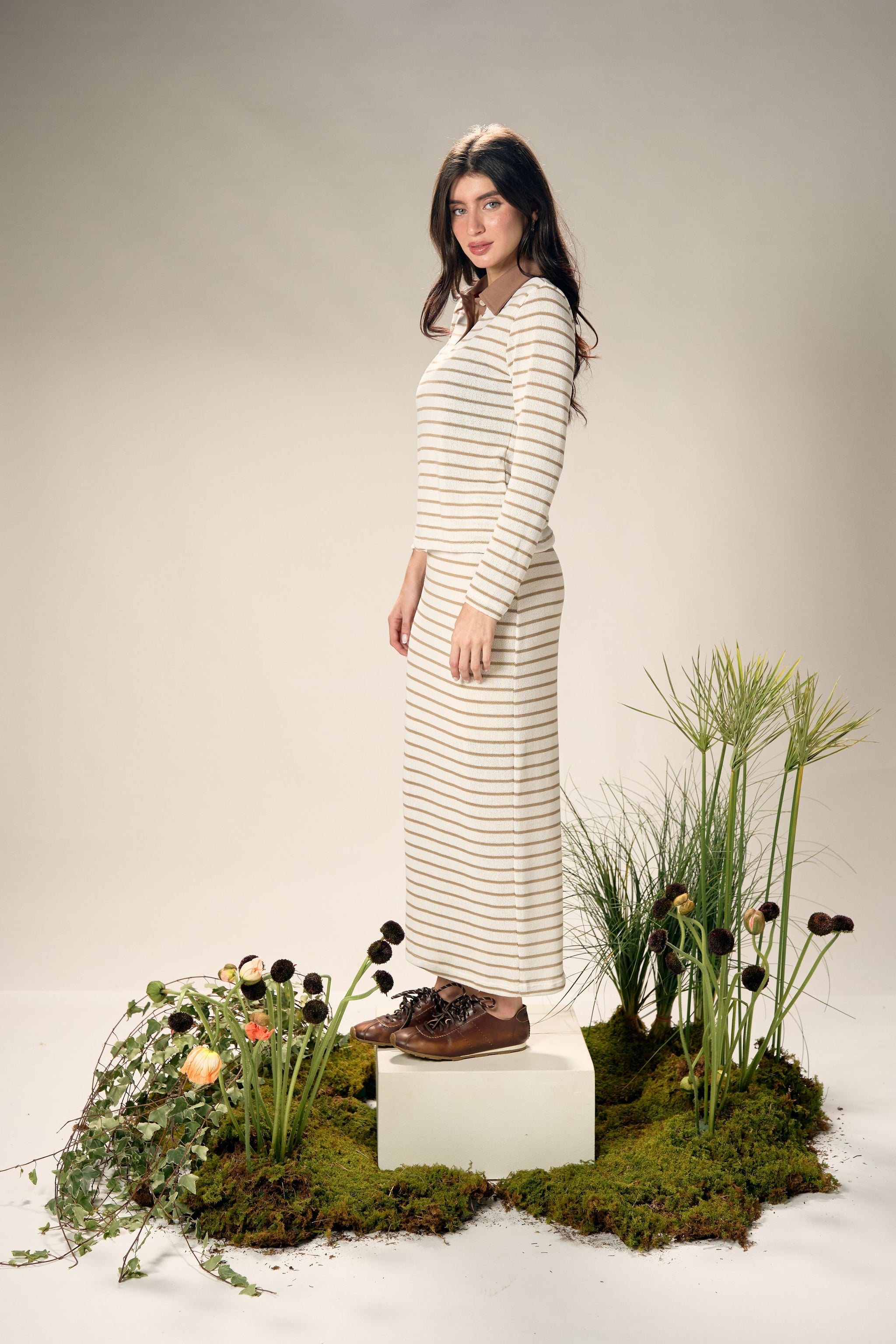 Livorno Polo Knit - Beige Stripe