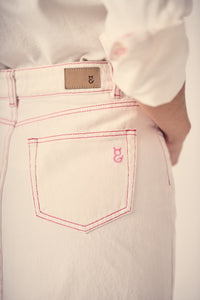 Charlotte White Pink Stitches Denim Skirt