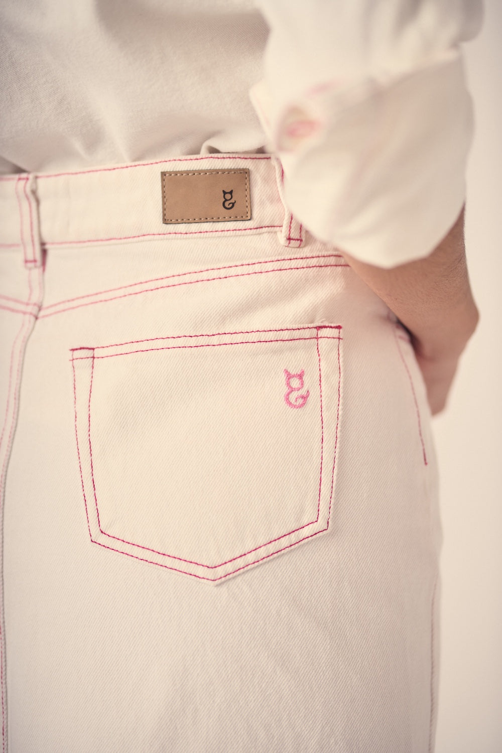 Charlotte White Pink Stitches Denim Skirt