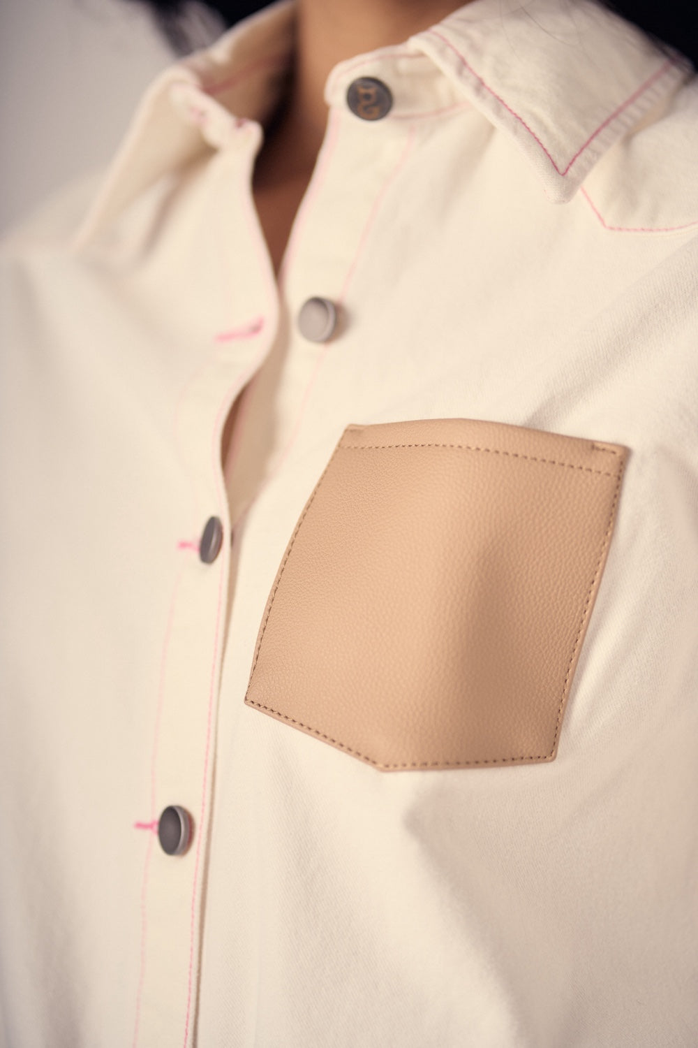 Charlotte White Pink Stitches Denim SHIRT