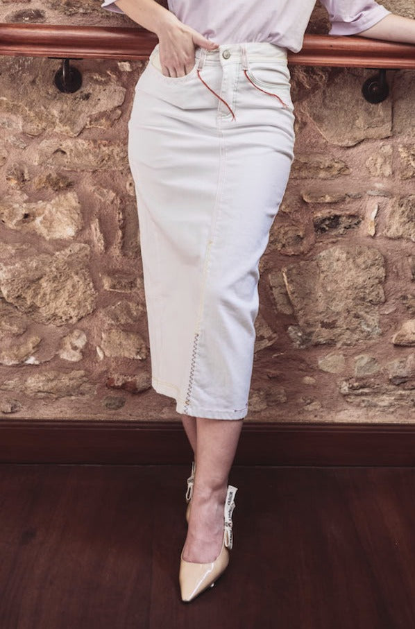 Merey White Midi Denim Skirt