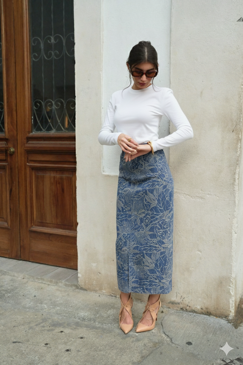 Fleure Embroidered Denim Skirt