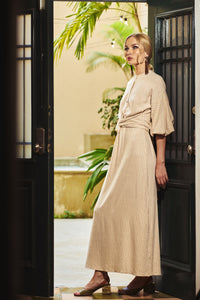 Knotted Maxi Dress - Striped Natural Linen