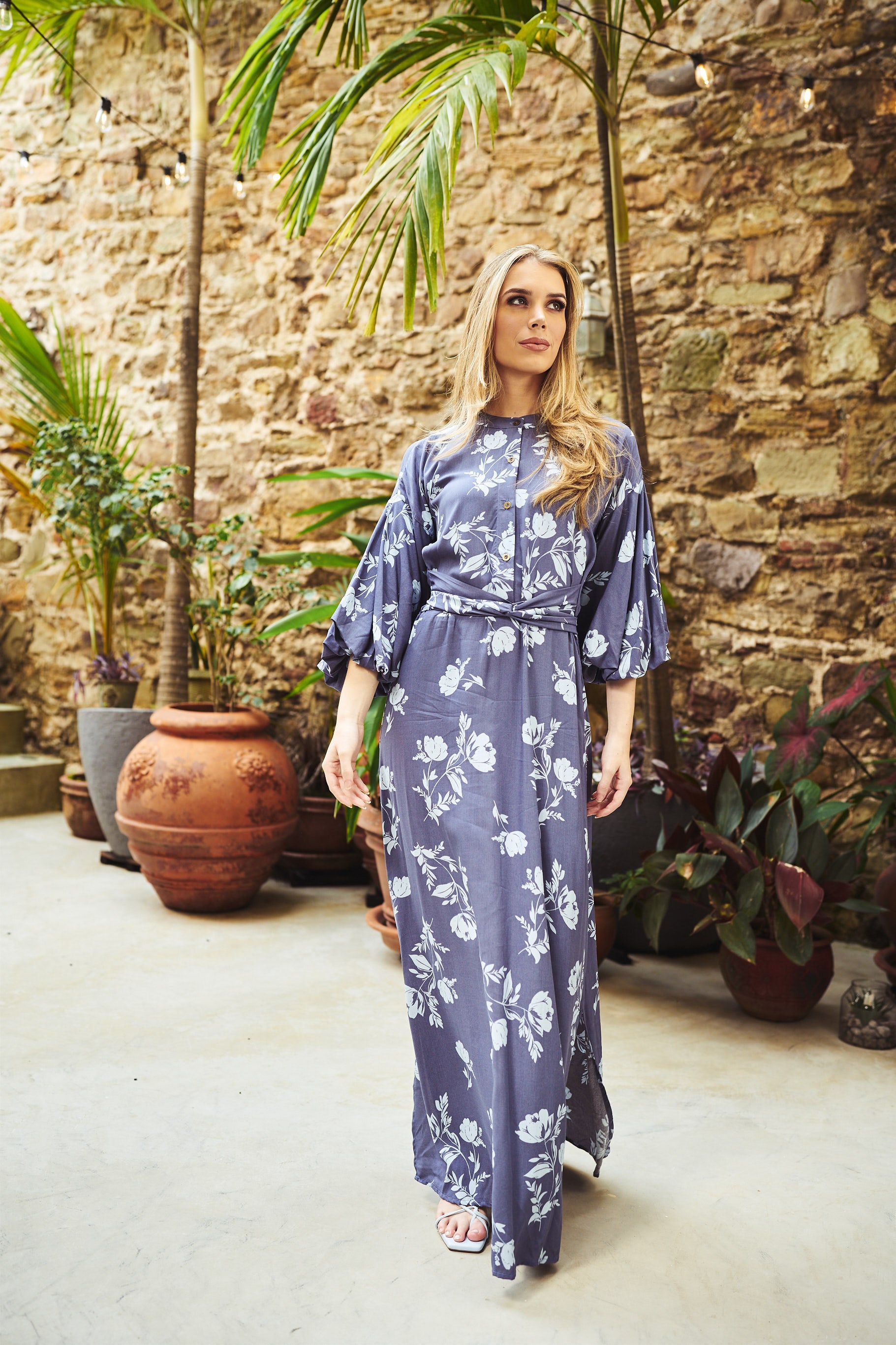 Knotted Maxi Dress - Flower Printed Cotton
