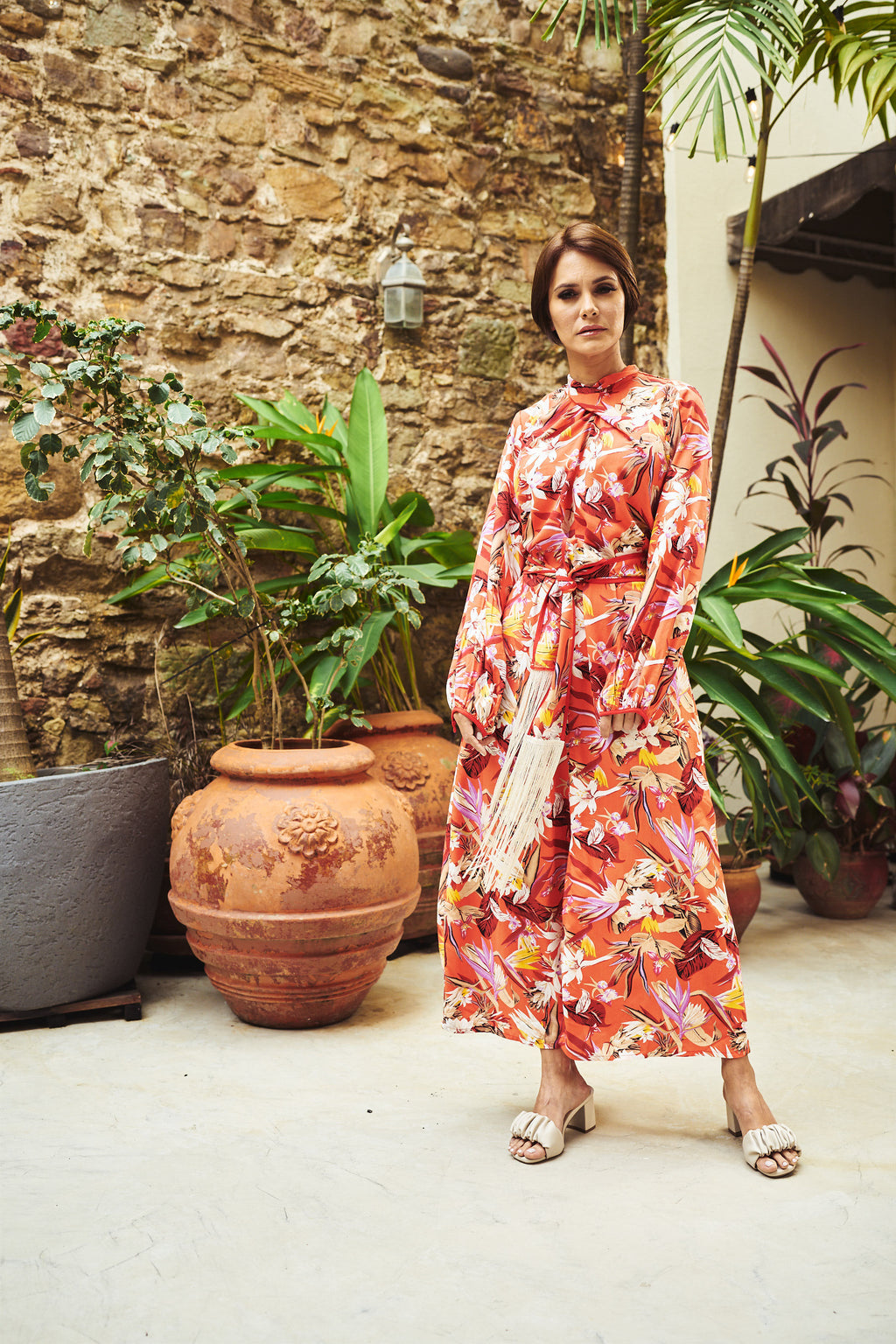 Jenelin Midi Dress - Tangerine Flower
