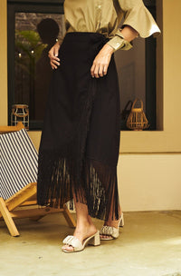 Sunset Fringe Skirt - LINEN BLACK