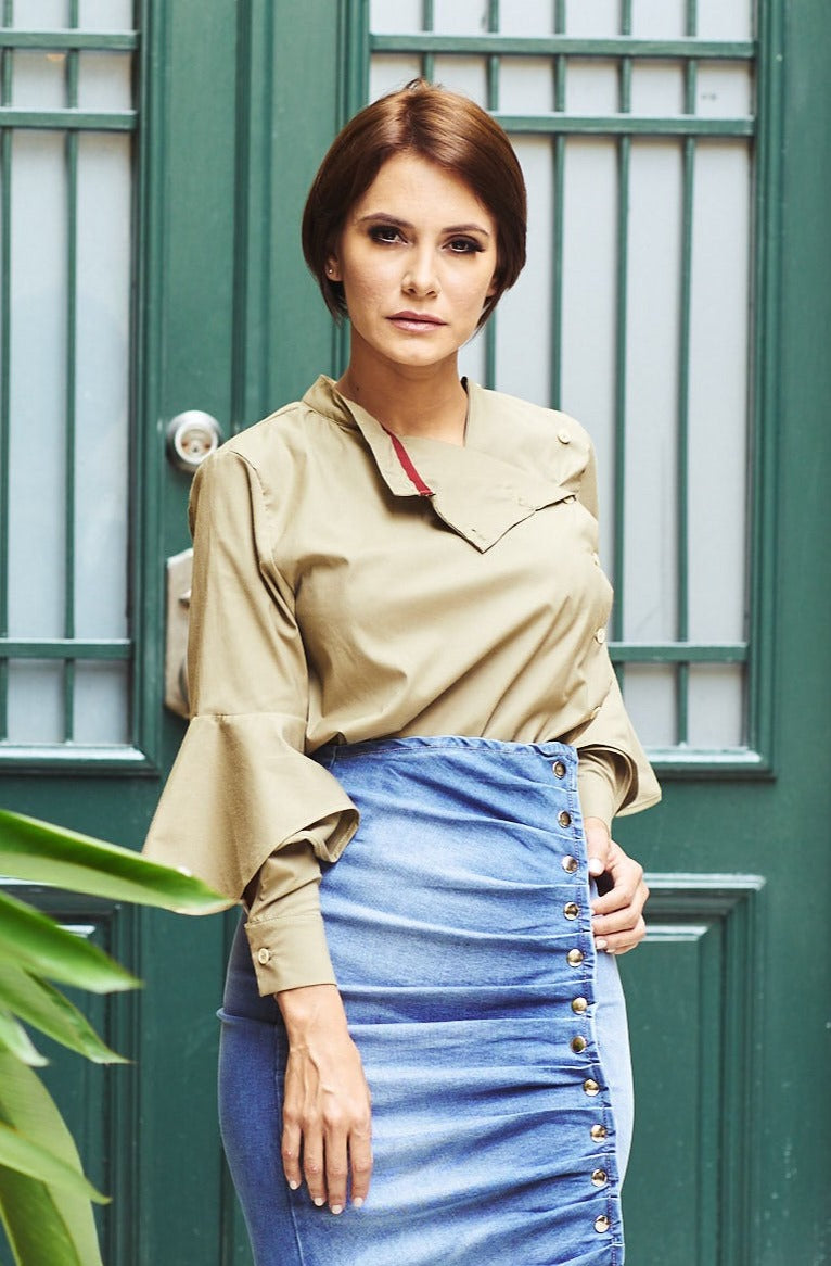 Amalia Side buttoned Shirt - Khaki