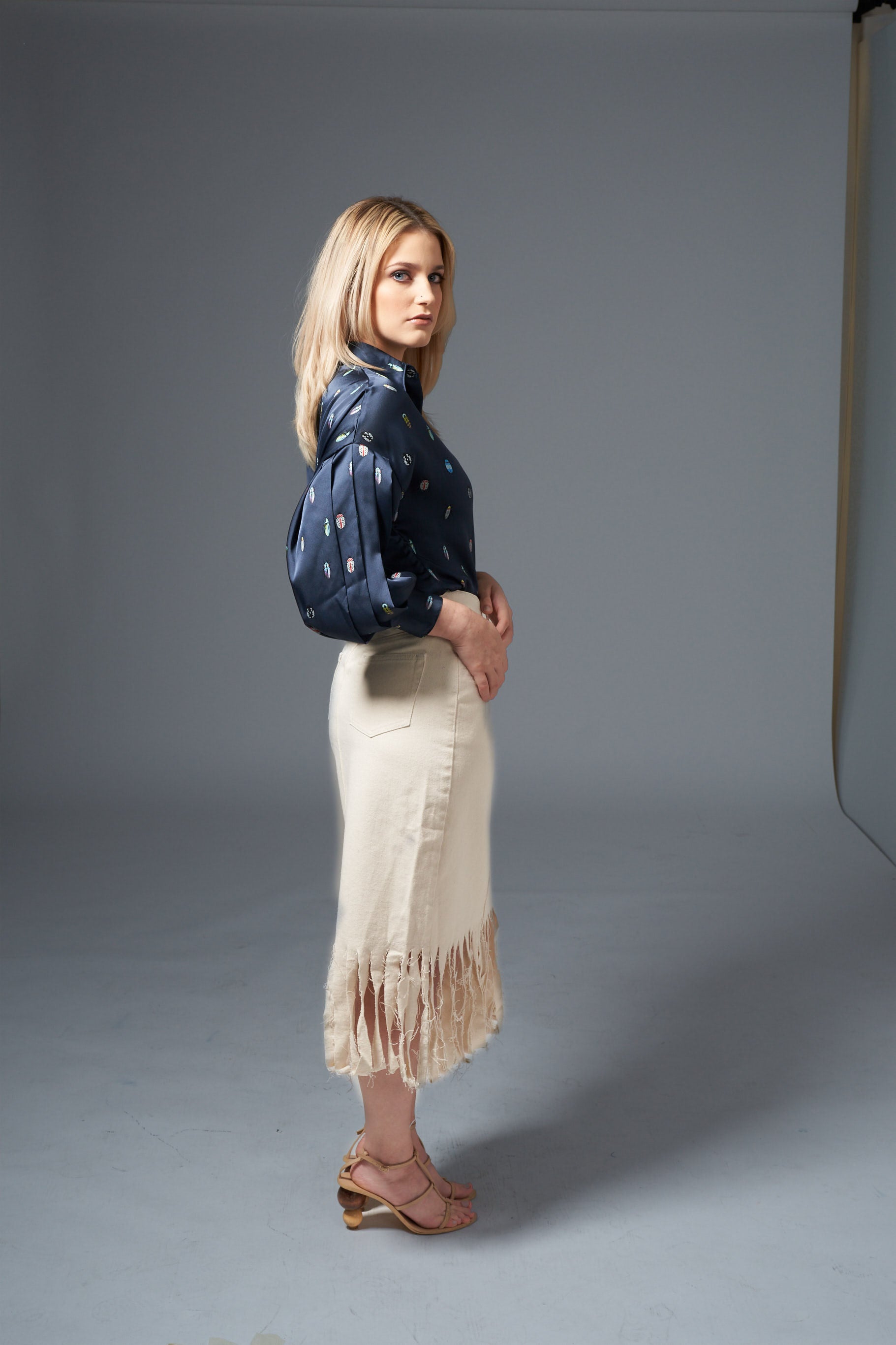 Lucia Fringe Denim Skirt - Off White