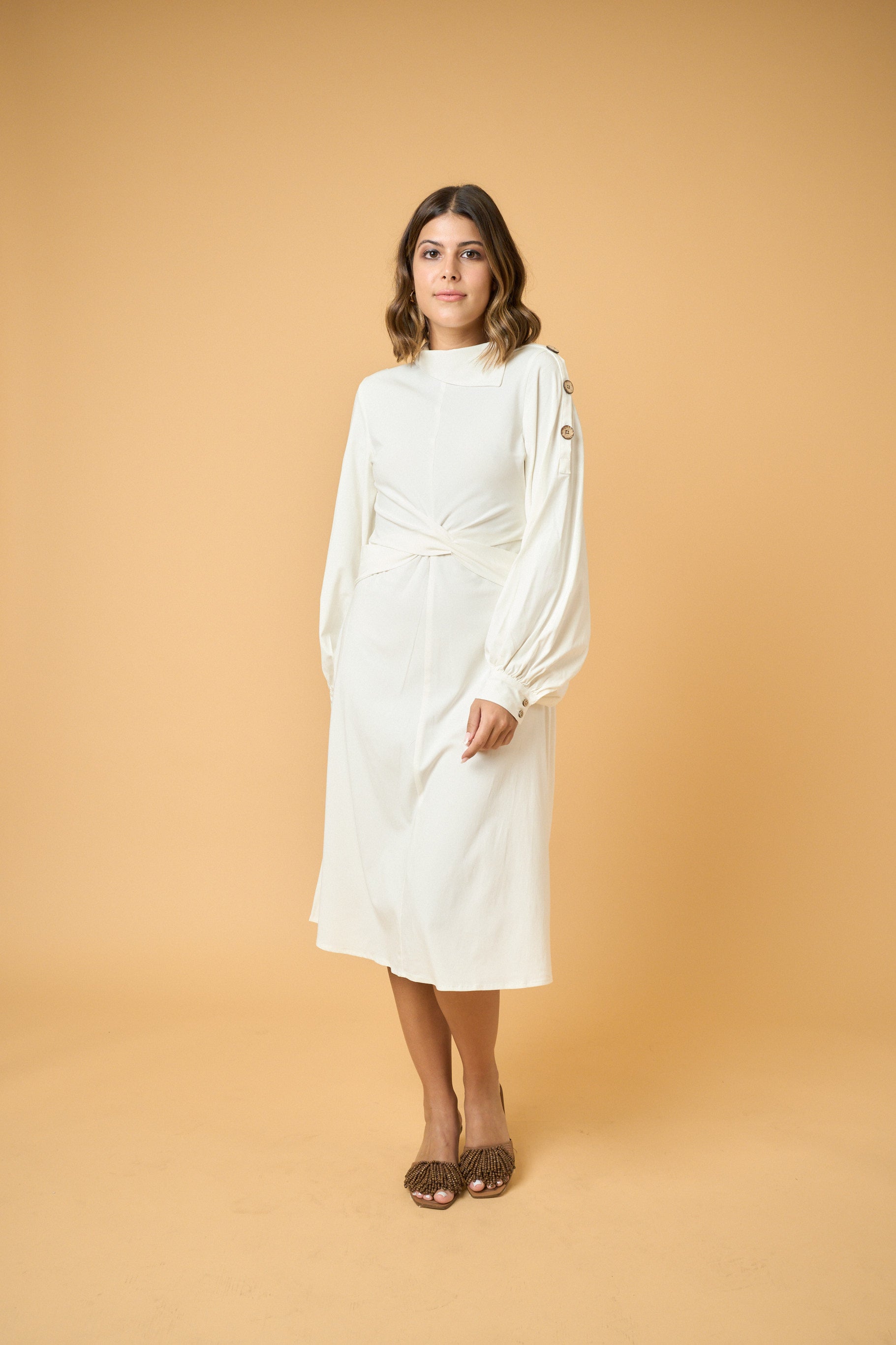 Crossed Waist Francine Dress - OFF WHITE